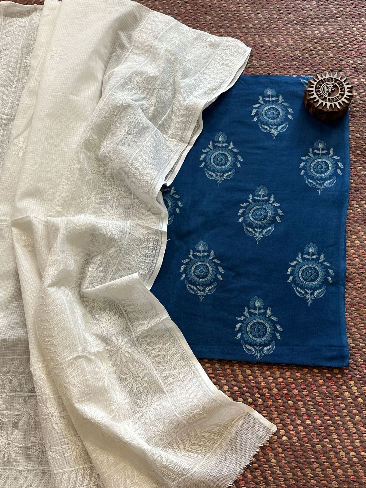 Pure Cotton Indigo fabric with Chikankari Dupatta