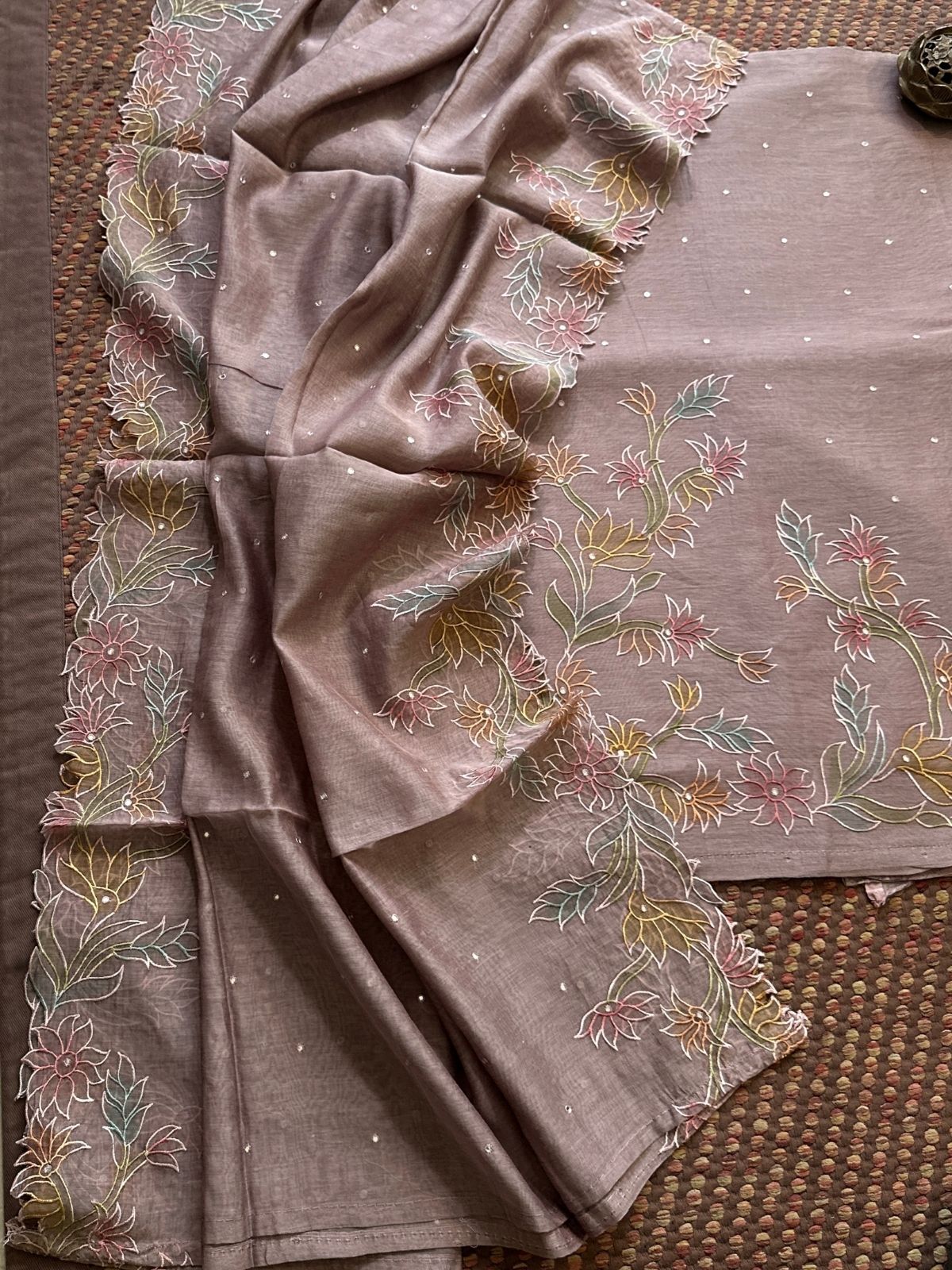 Mal Chanderi Embroidered Unstitched Set