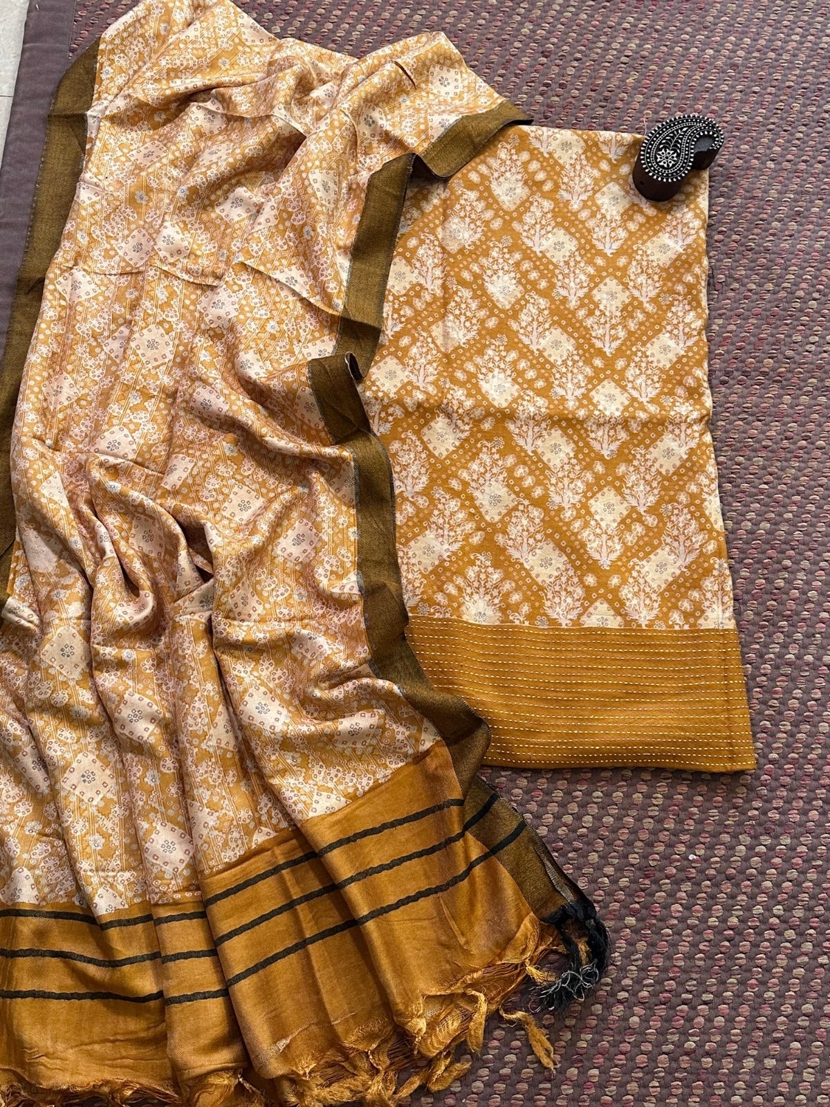 Spun Block Printed Unstitched Set