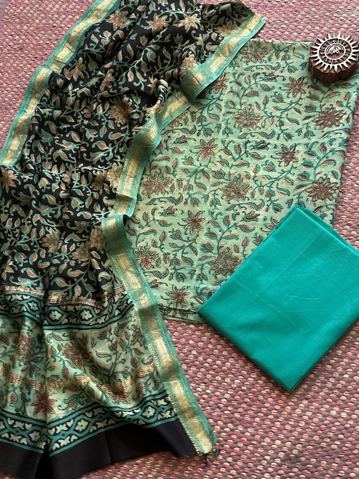 Vegetable Dyed Maheshwari Silk Unstitched Set
