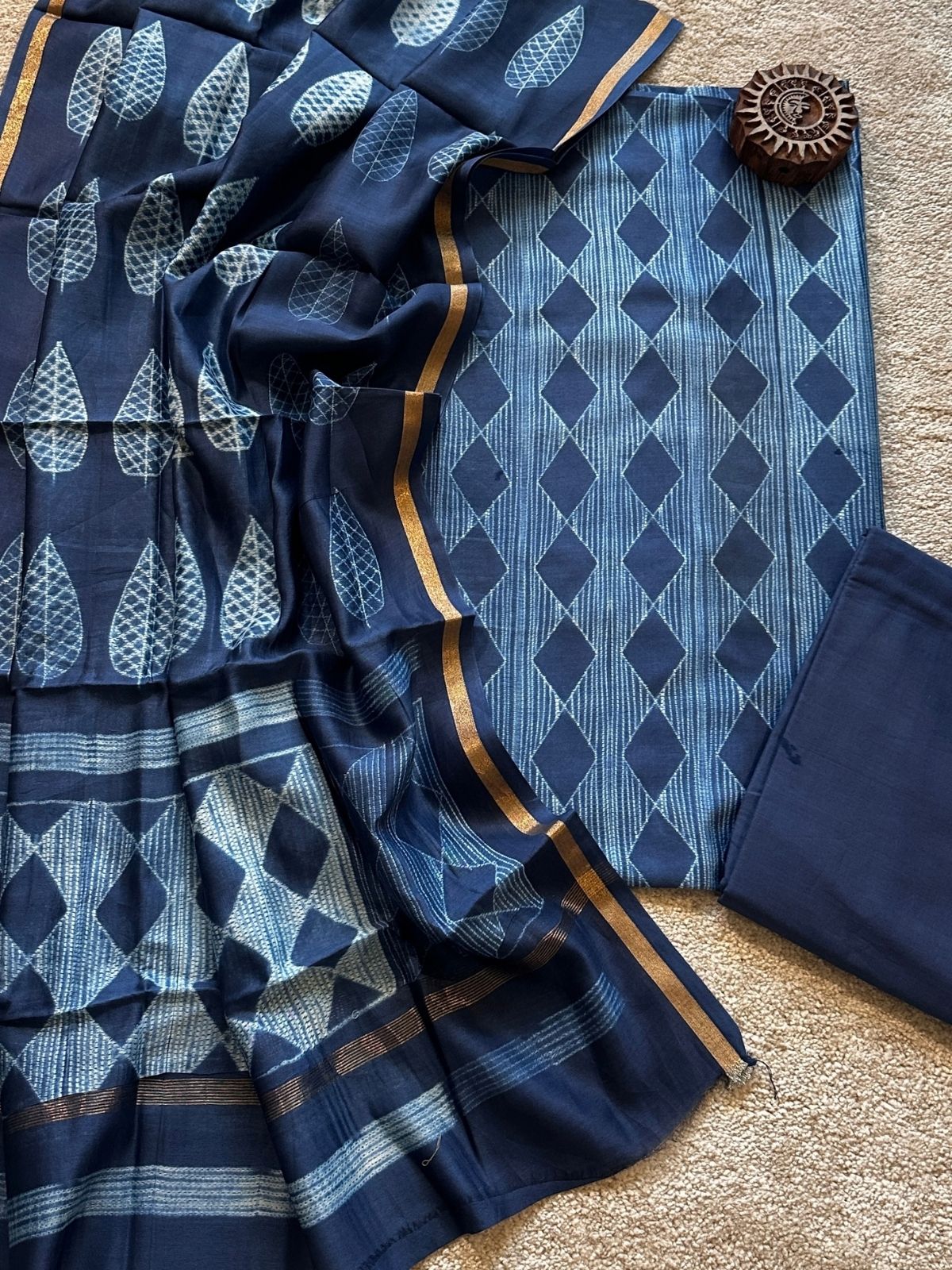 Indigo- Shibori Maheshwari Silk Set