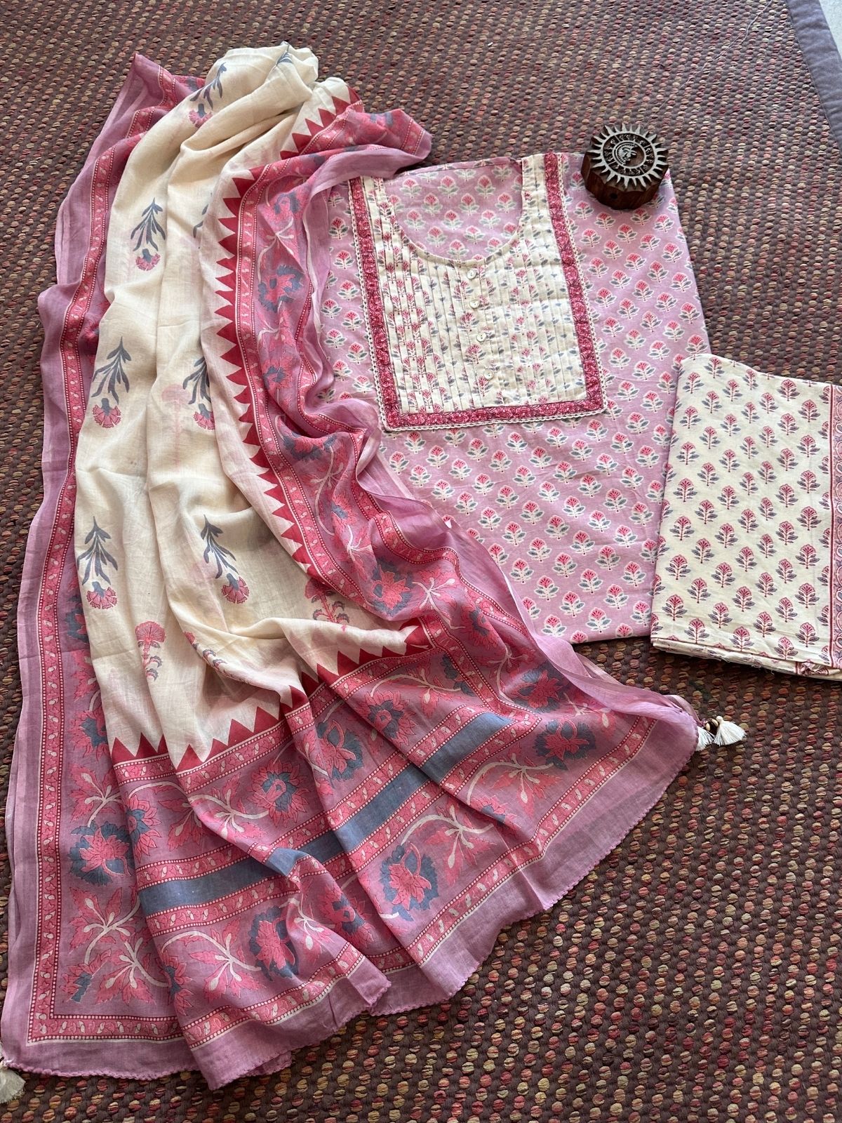 Pure Cotton Unstitched Set with Cotton Malmal Dupatta