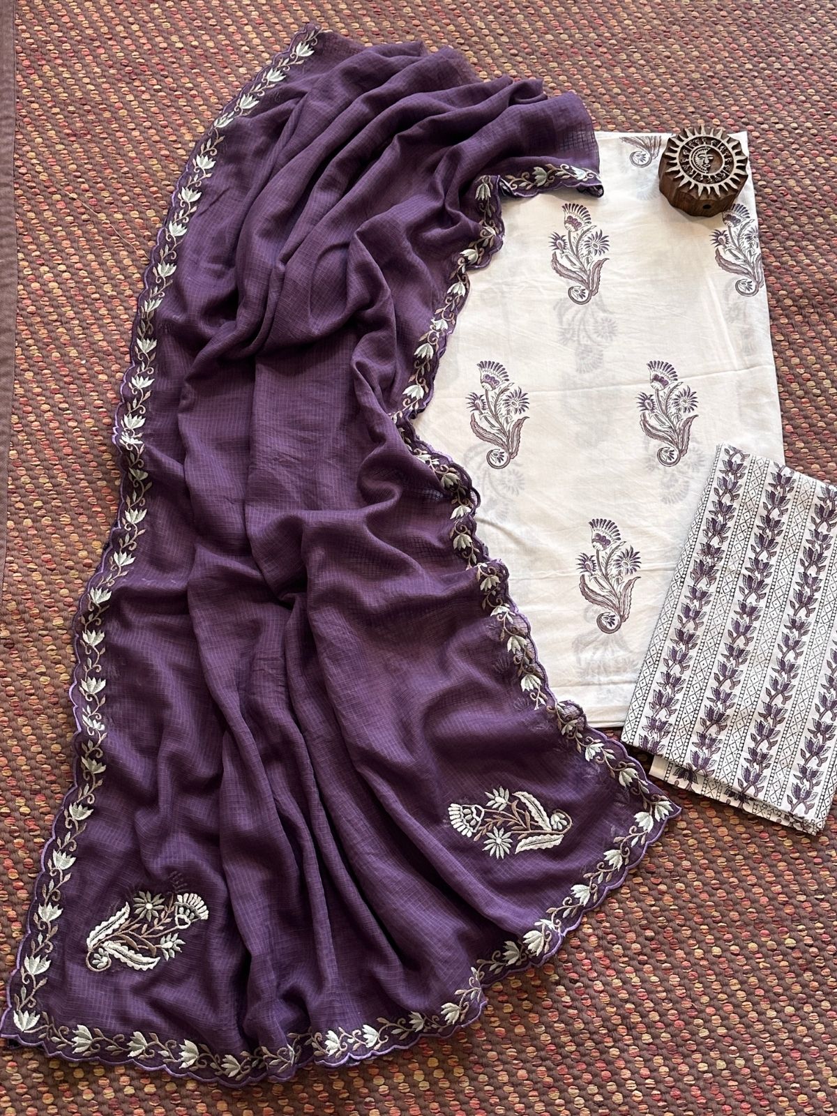 Pure Cotton Handblock Fabric with Embroidered Dupatta