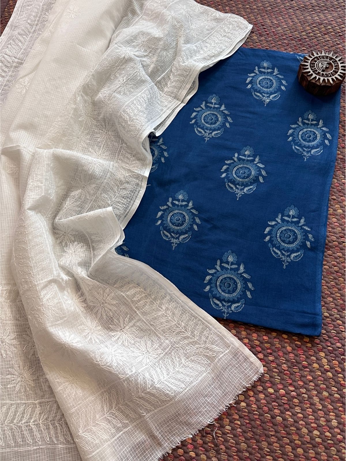 Pure Cotton Indigo fabric with Chikankari Dupatta