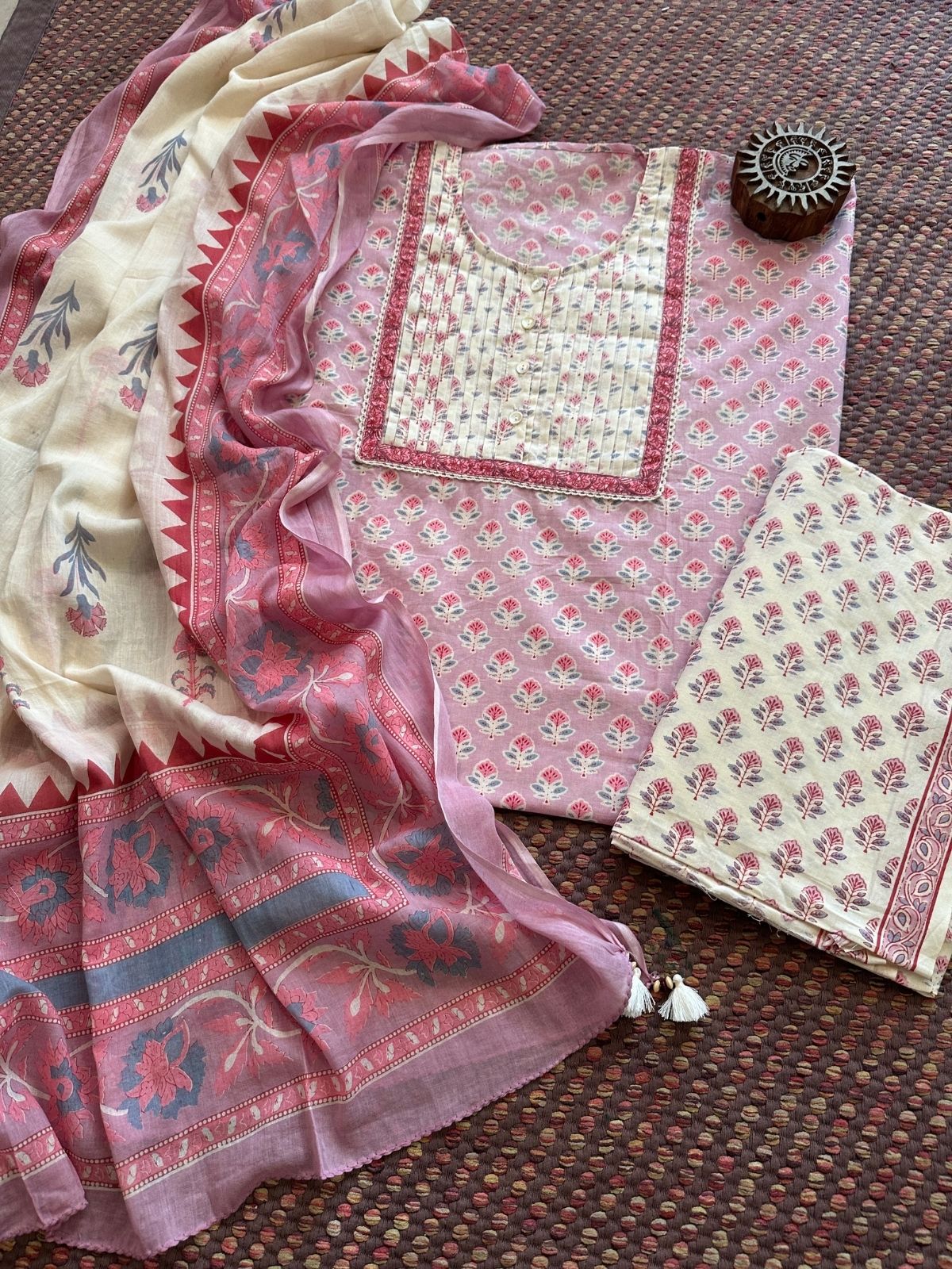 Pure Cotton Unstitched Set with Cotton Malmal Dupatta