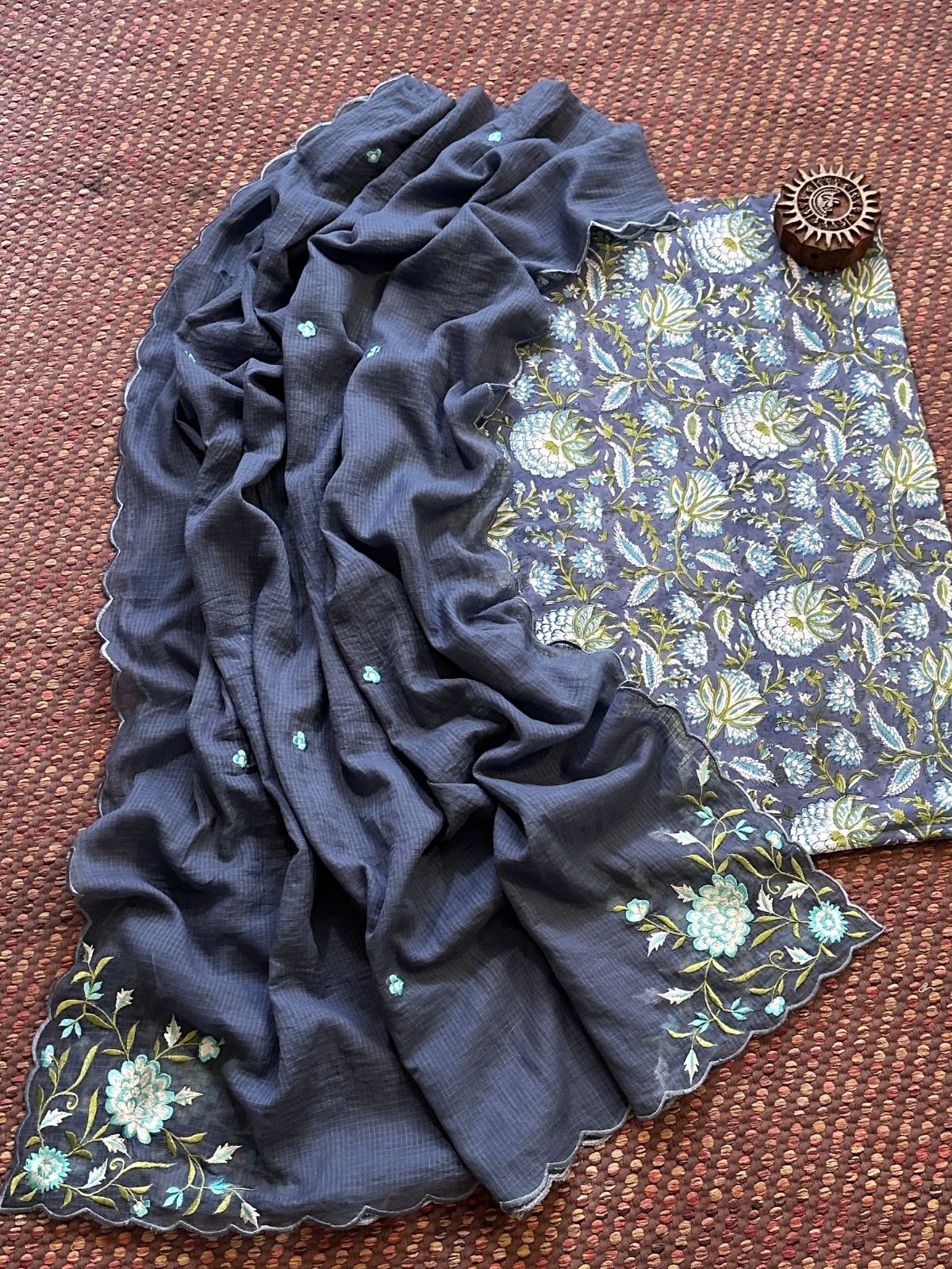 Pure Cotton Handblock Fabric with Exclusive Embroidered Dupatta