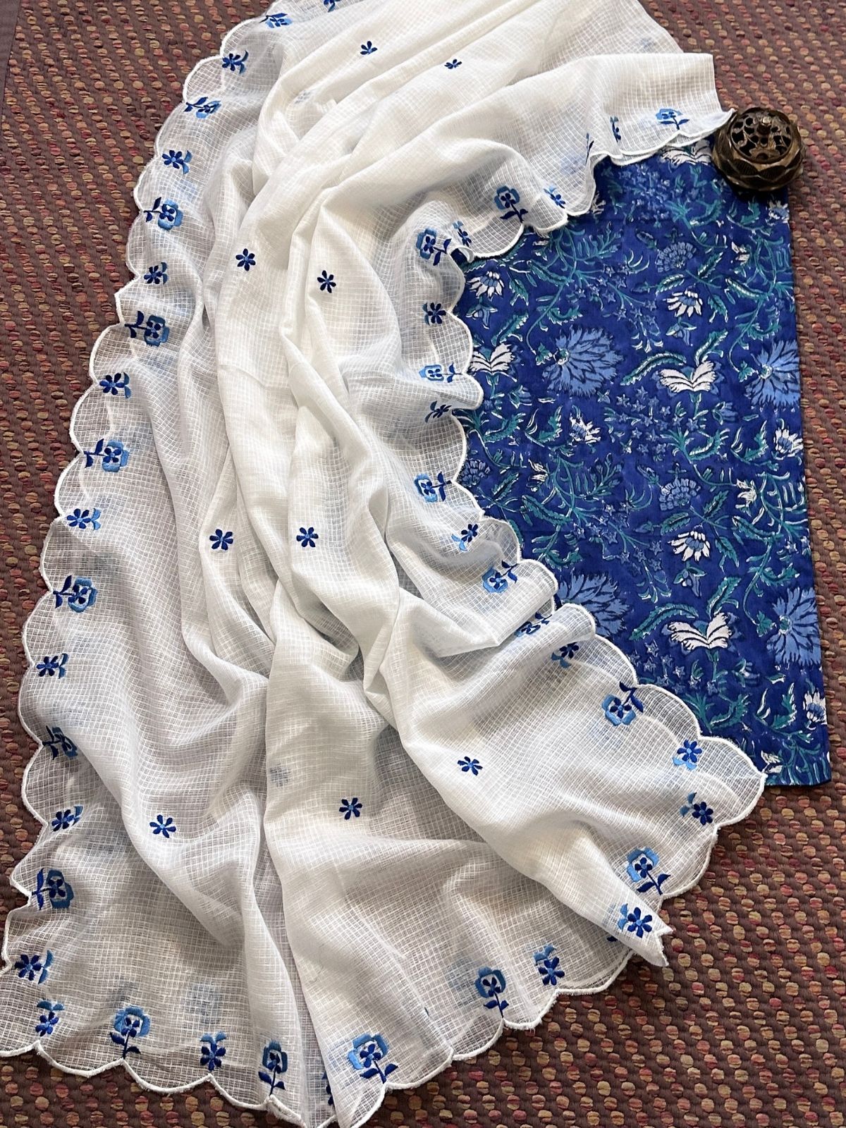 Pure Cotton Handblocked Fabric with Embroidered Dupatta