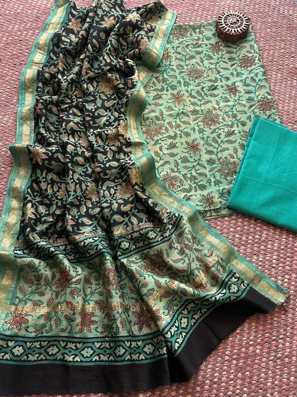 Vegetable Dyed Maheshwari Silk Unstitched Set