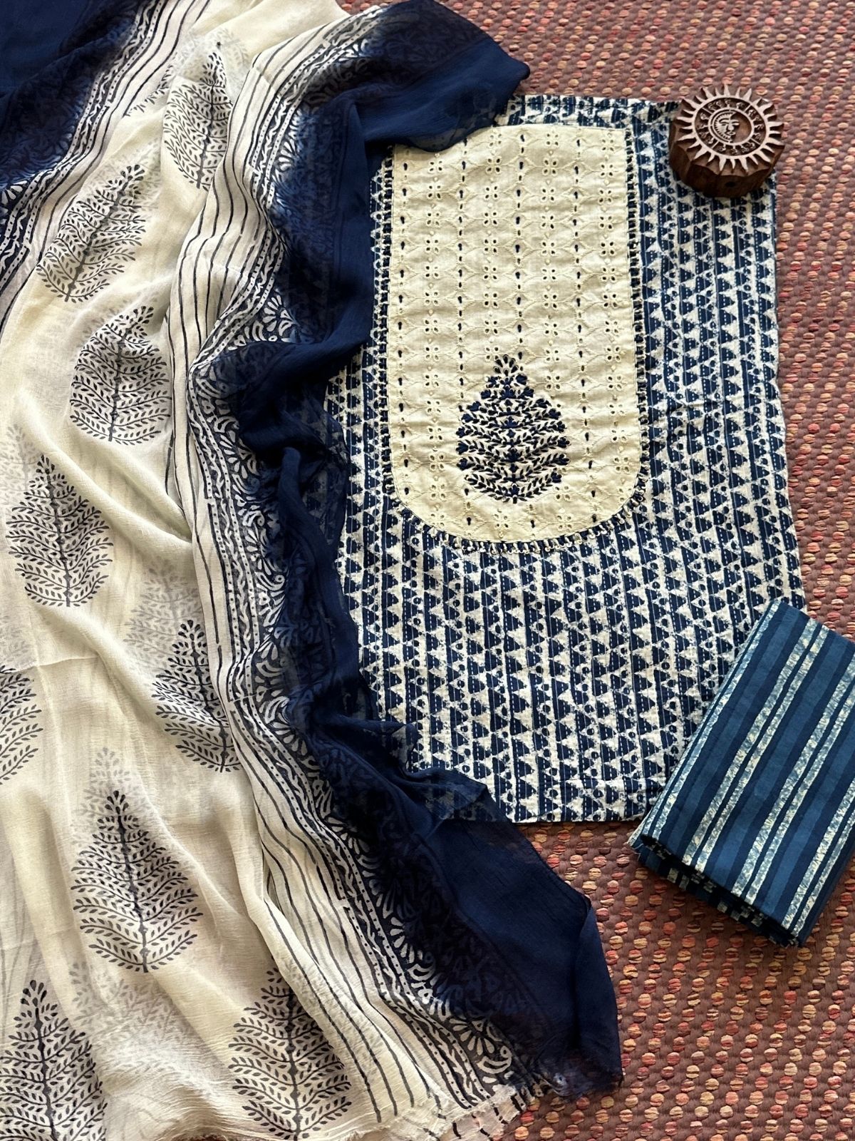 Pure Cotton Unstitched Set with Chiffon Dupatta
