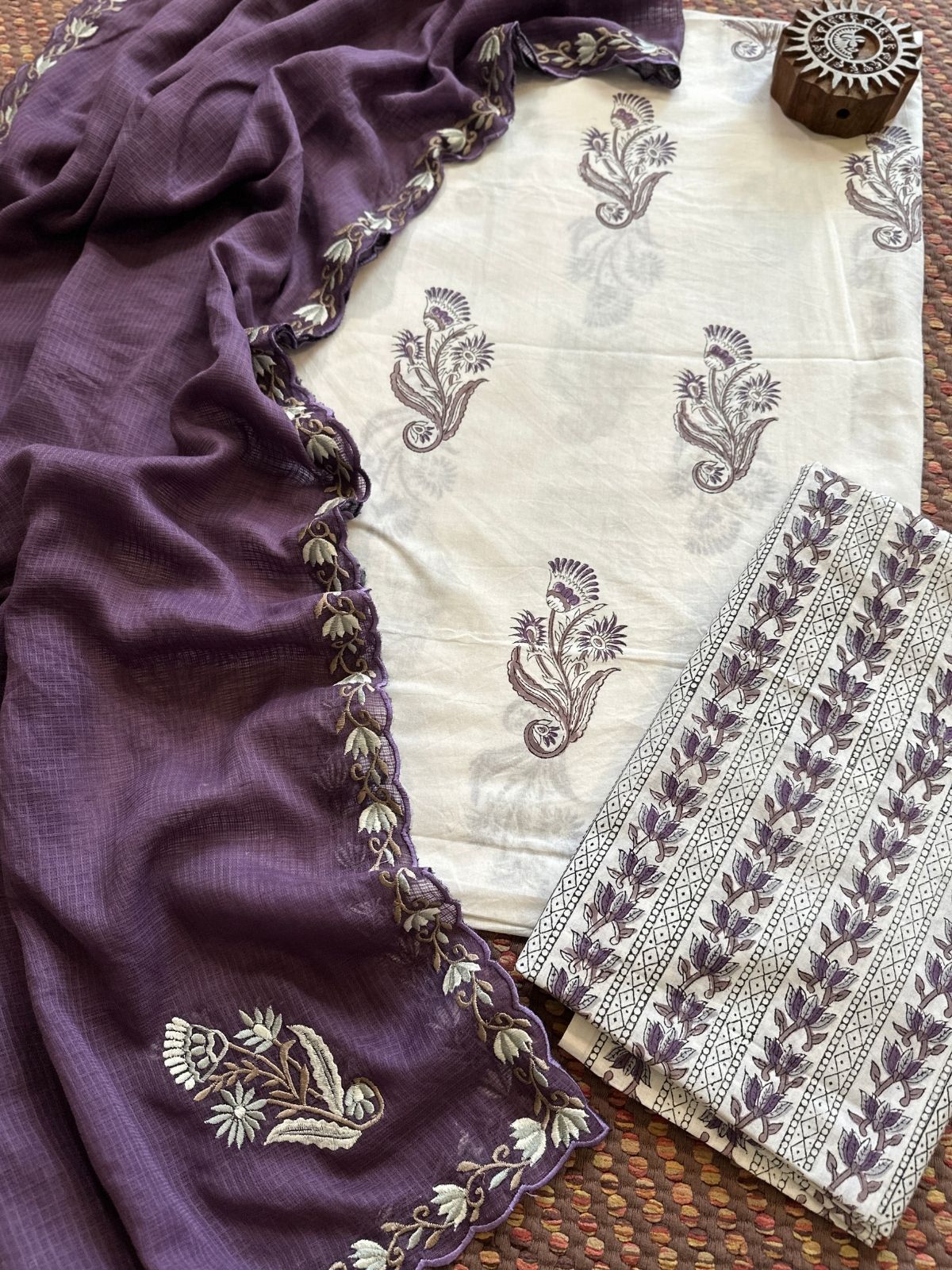Pure Cotton Handblock Fabric with Embroidered Dupatta