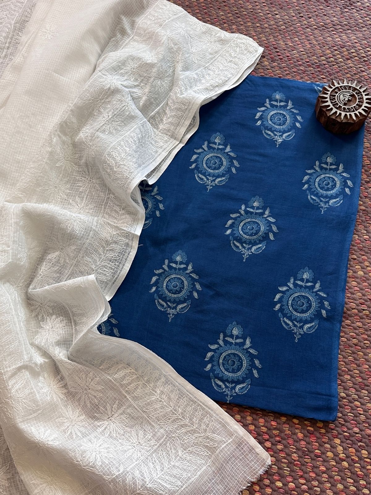 Pure Cotton Indigo fabric with Chikankari Dupatta
