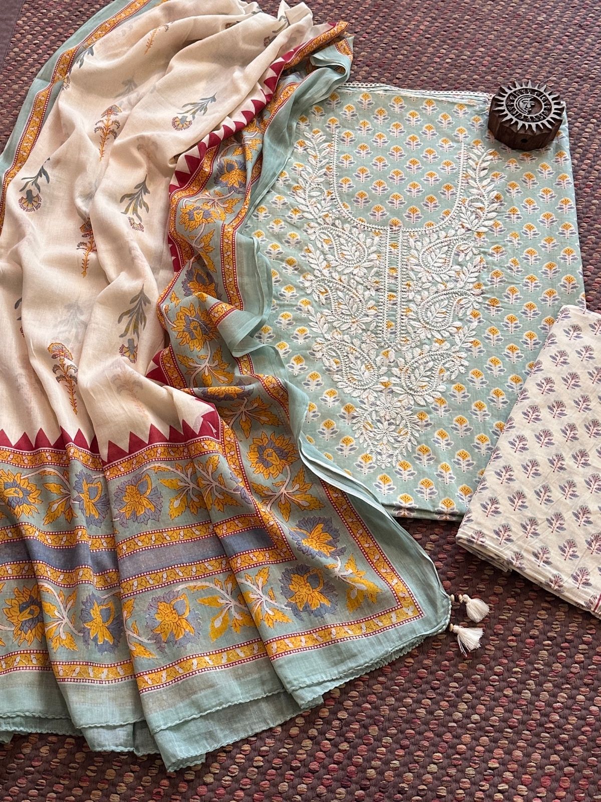 Pure Cotton Unstitched Set with Cotton Malmal Dupatta