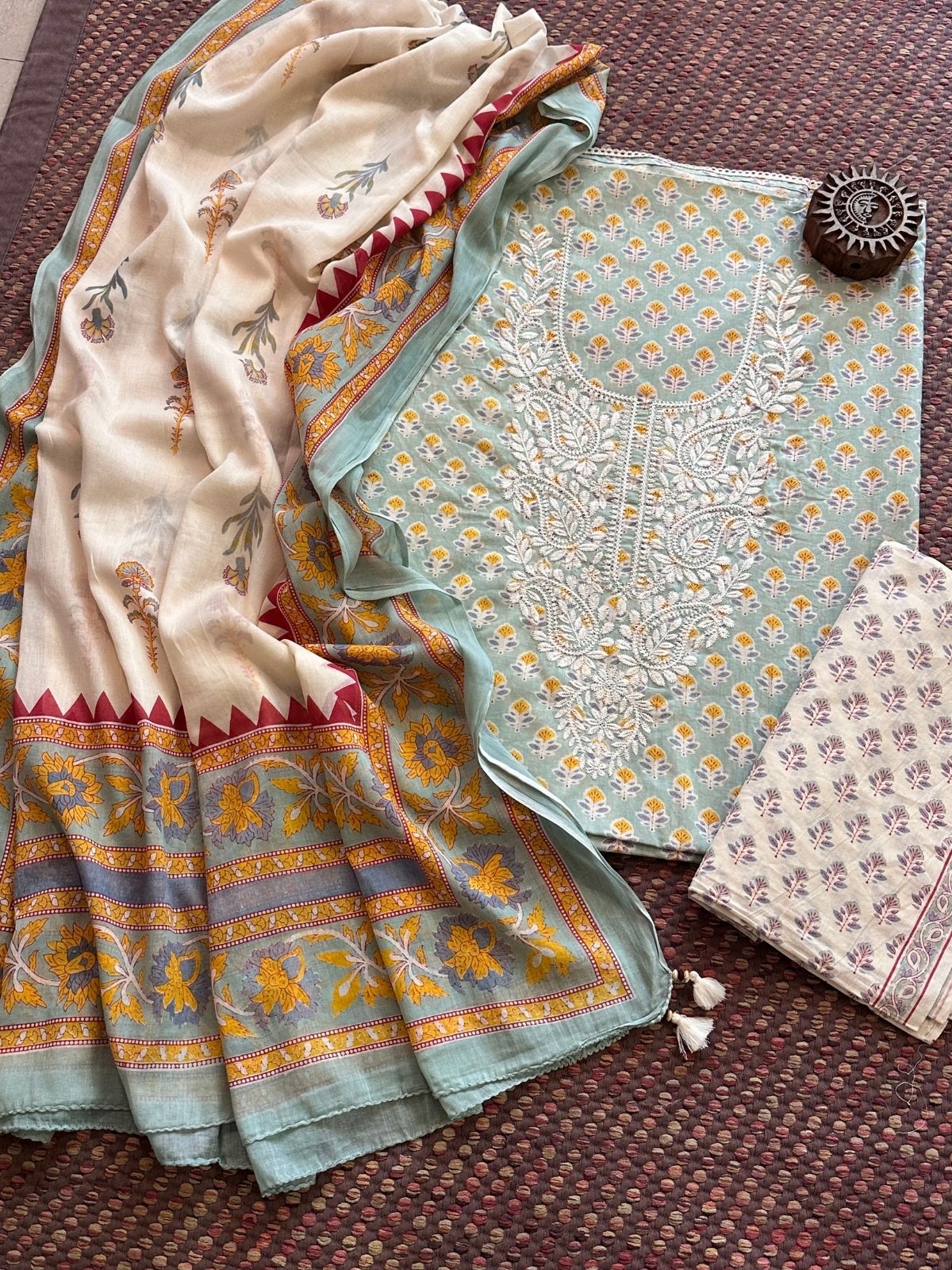 Pure Cotton Unstitched Set with Cotton Malmal Dupatta