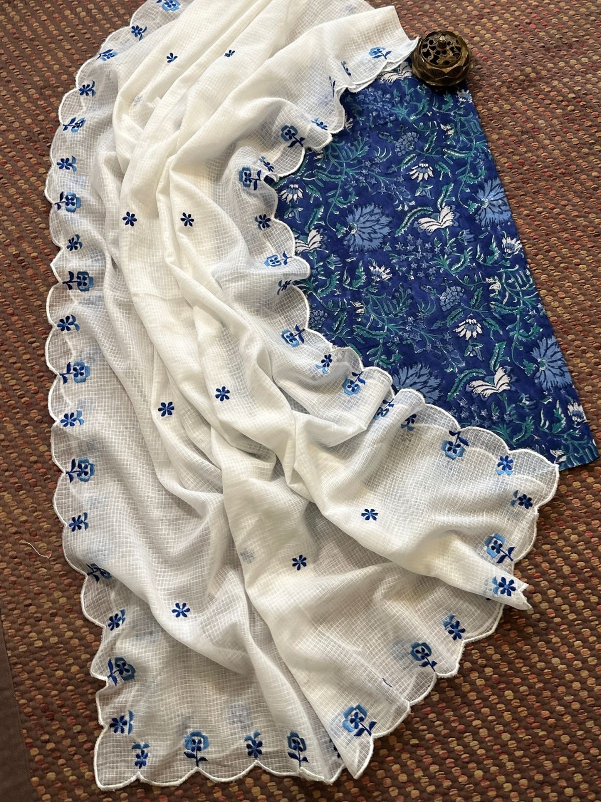 Pure Cotton Handblocked Fabric with Embroidered Dupatta