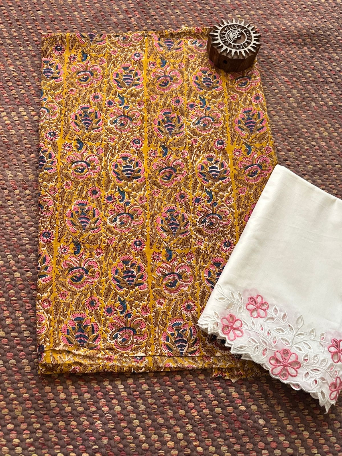 Pure Cotton Mal with Cutwork Bottom Unstitched Set