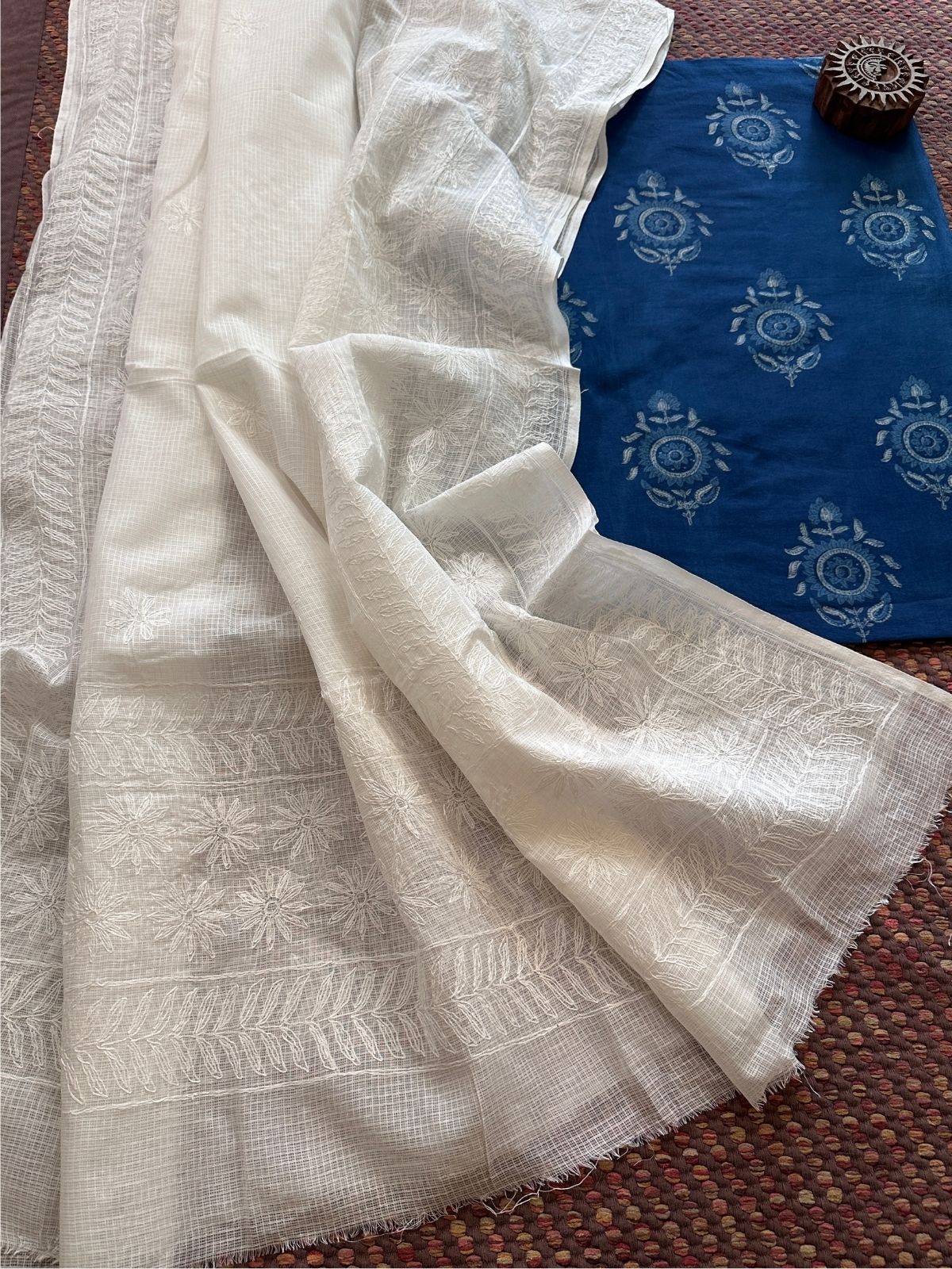Pure Cotton Indigo fabric with Chikankari Dupatta