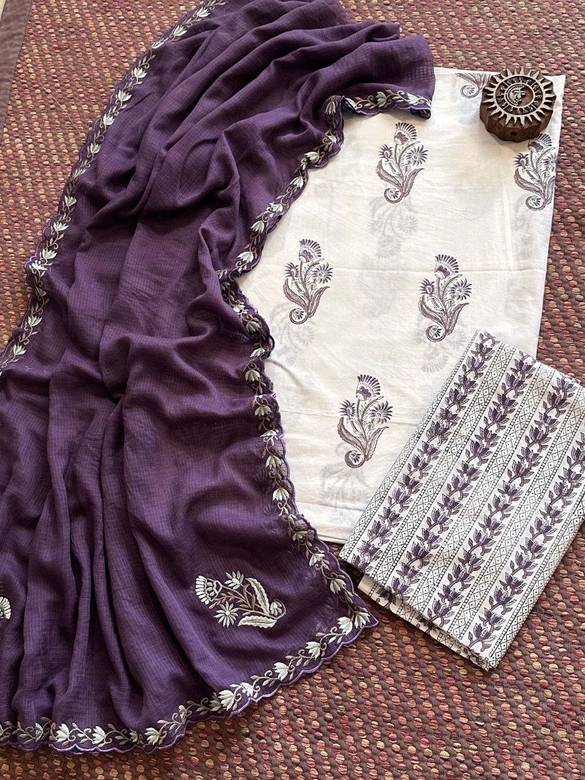 Pure Cotton Handblock Fabric with Embroidered Dupatta