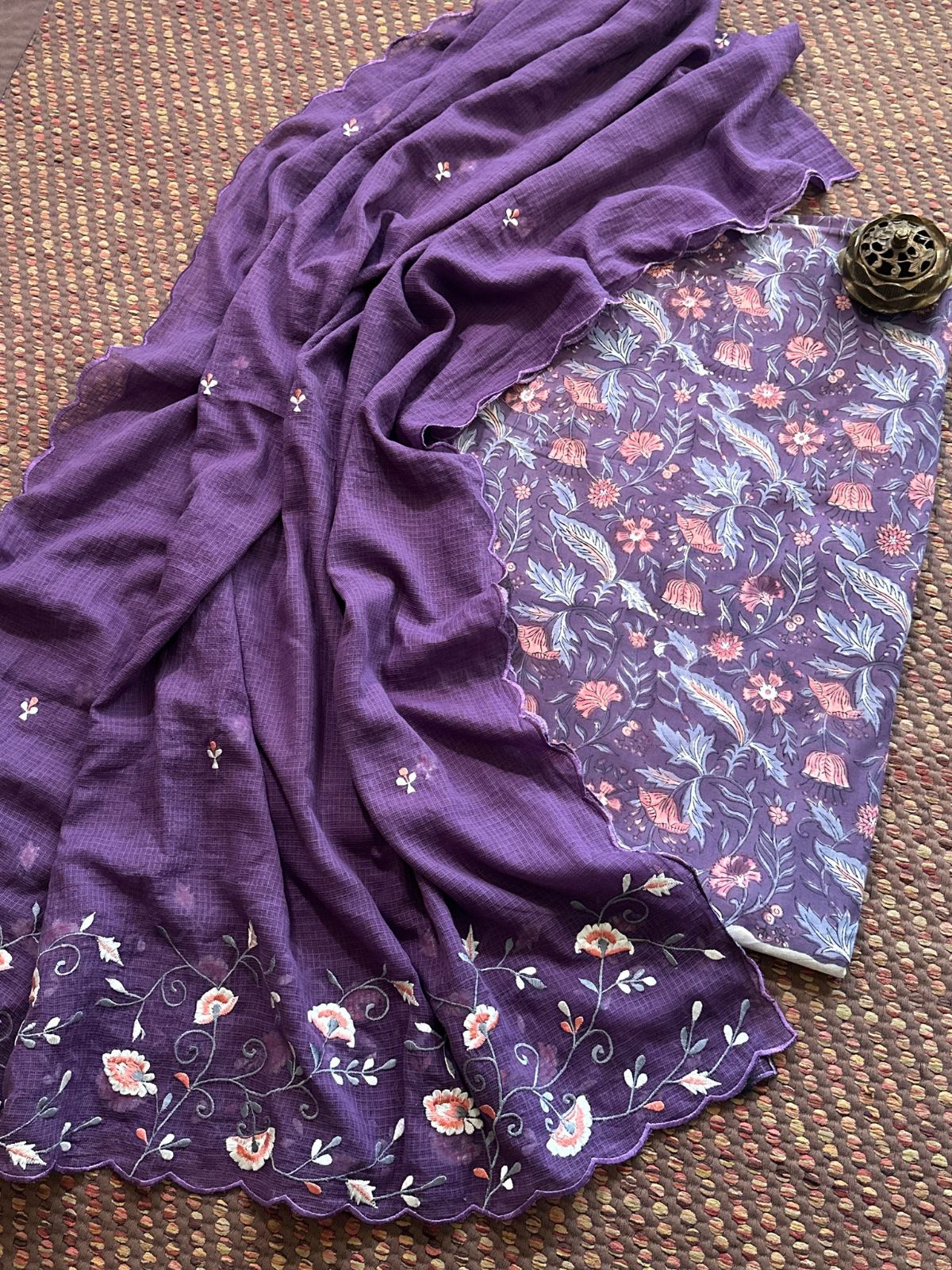 Pure Cotton Handblock Fabric with Embroidered Dupatta