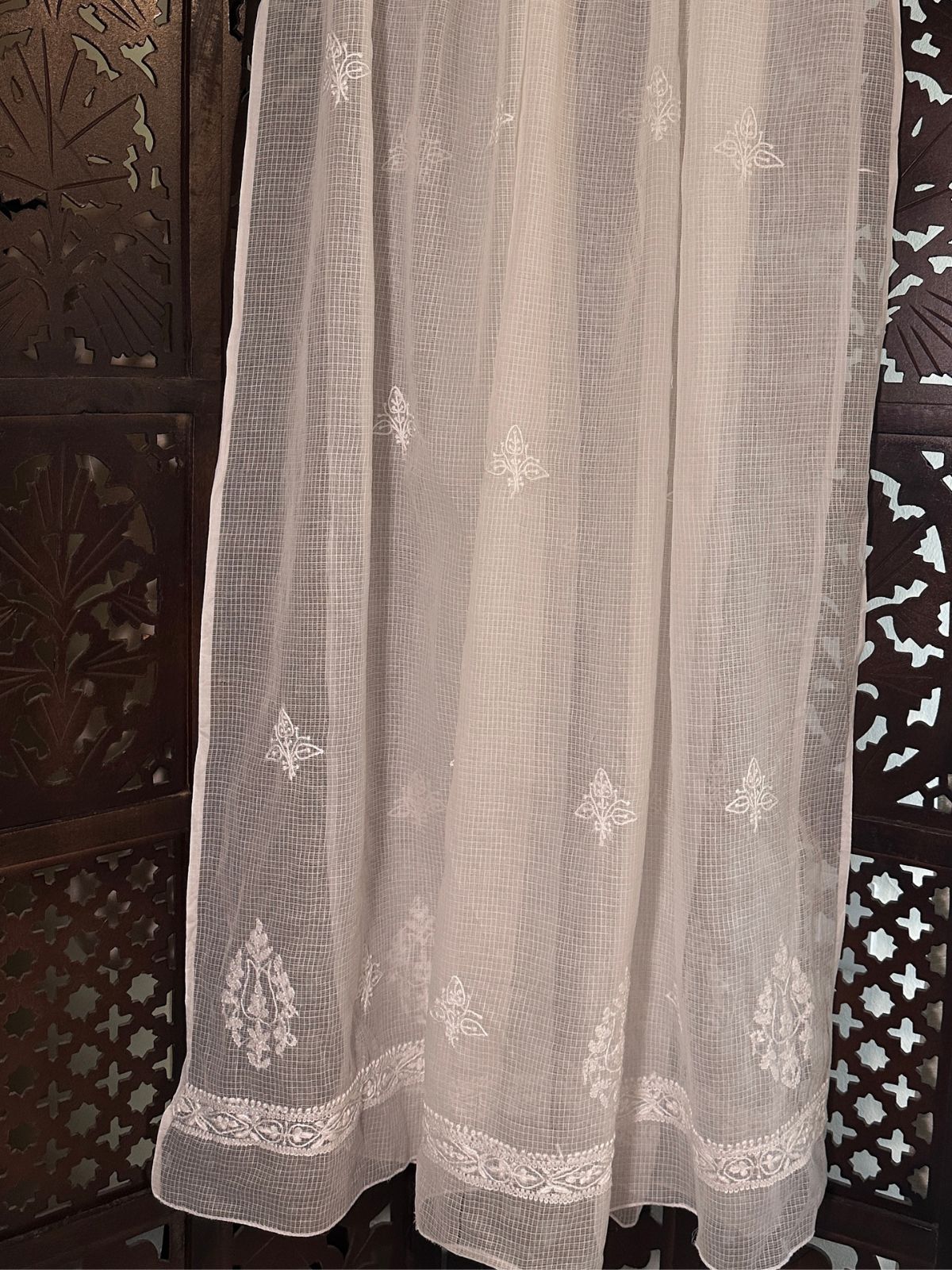Kota Doria Hand Embroidered Chikankari Dupatta