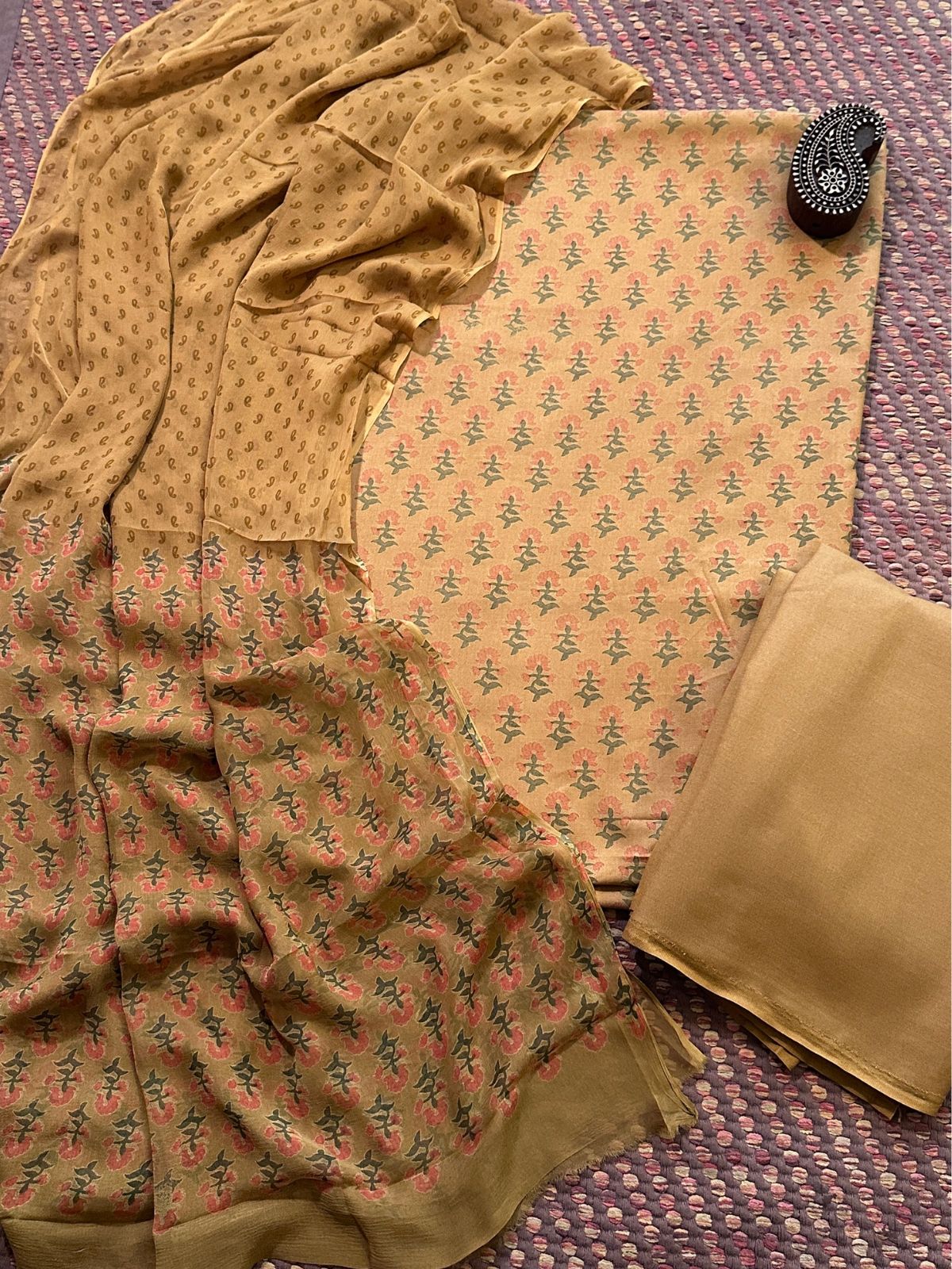 Spun Block Printed Unstitched Set