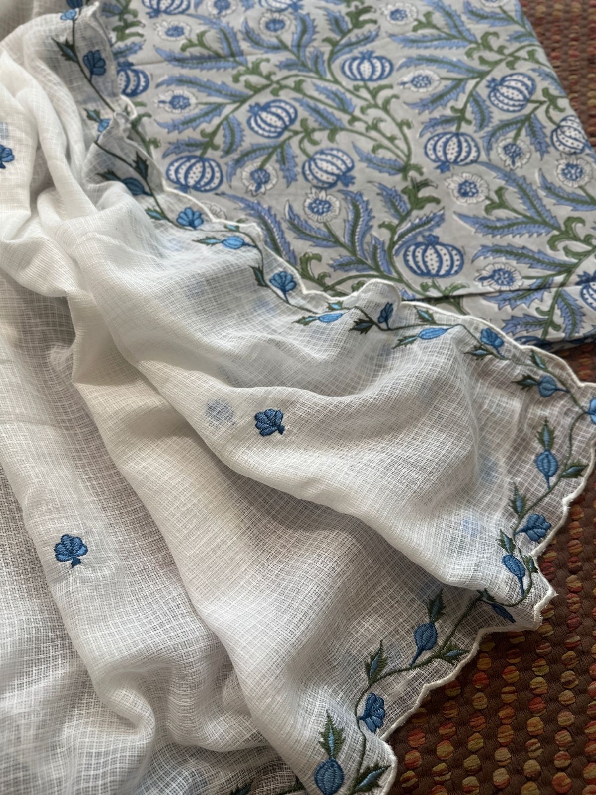 Pure Cotton Hand-blocked fabric set with Embroidered Dupatta