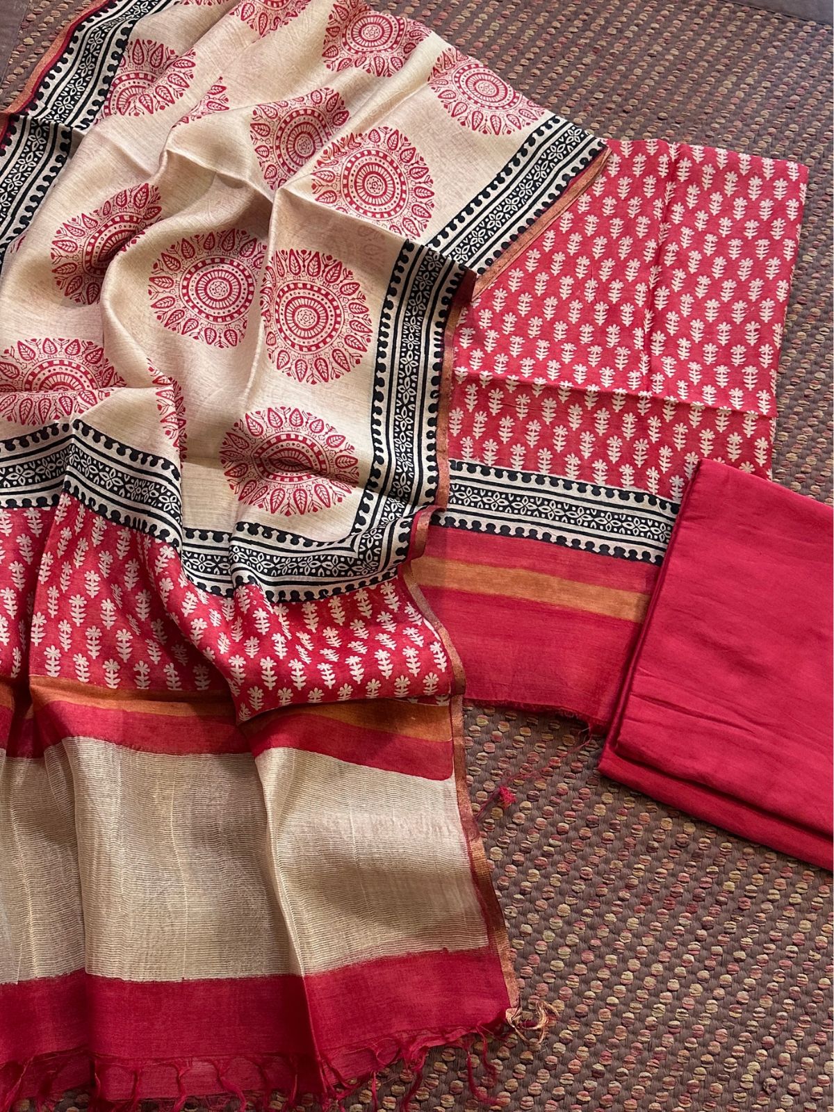 Premium Pure Tussar Silk Unstitched Set