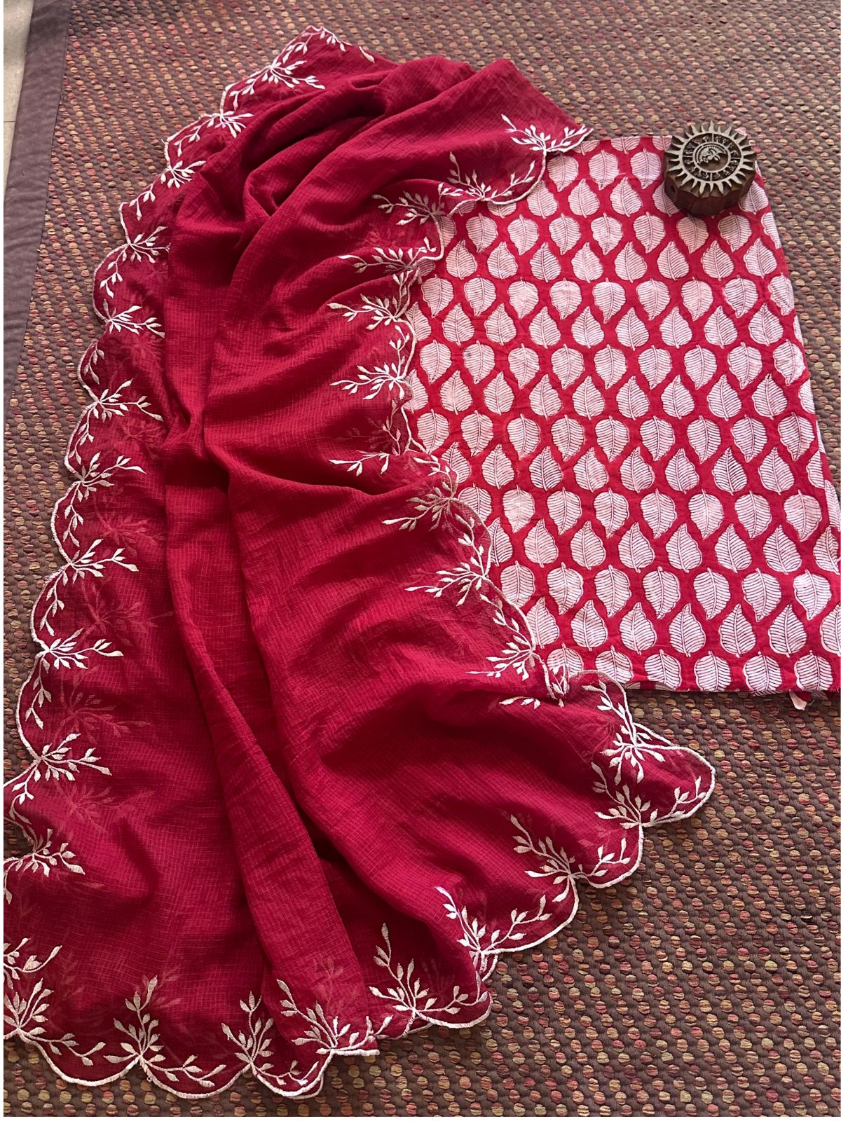 Pure Cotton Hand-blocked fabric set with Embroidered Dupatta