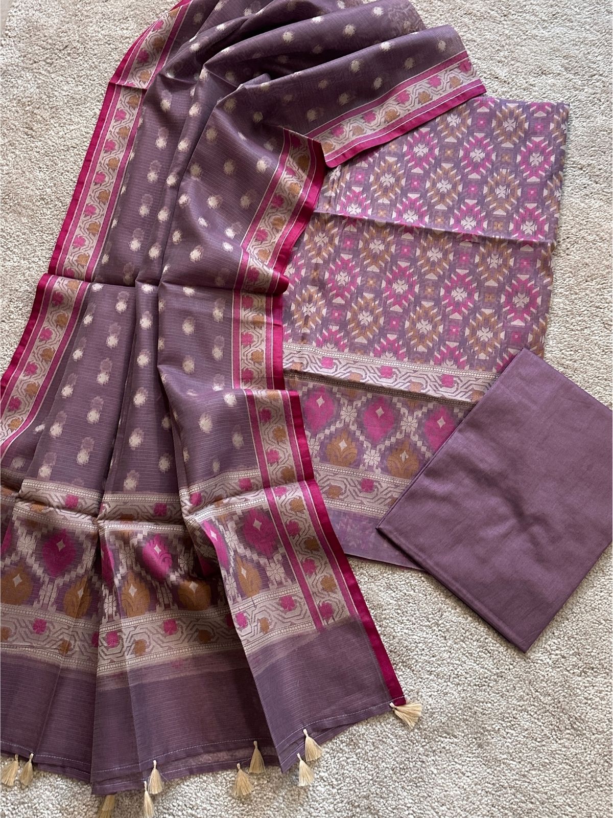 Dusty Grape- Jamdani Cotton Unstitched Set
