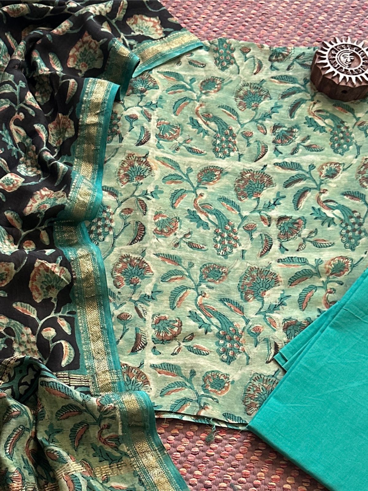 Vegetable Dyed Maheshwari Silk Unstitched Set