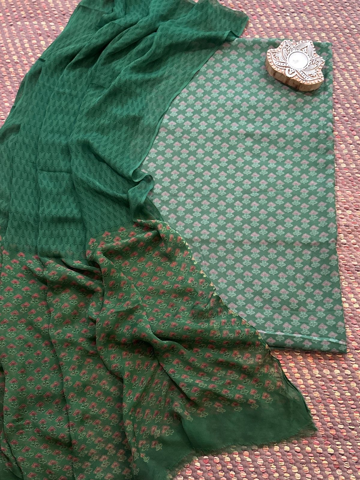 Spun Block Printed Unstitched Set