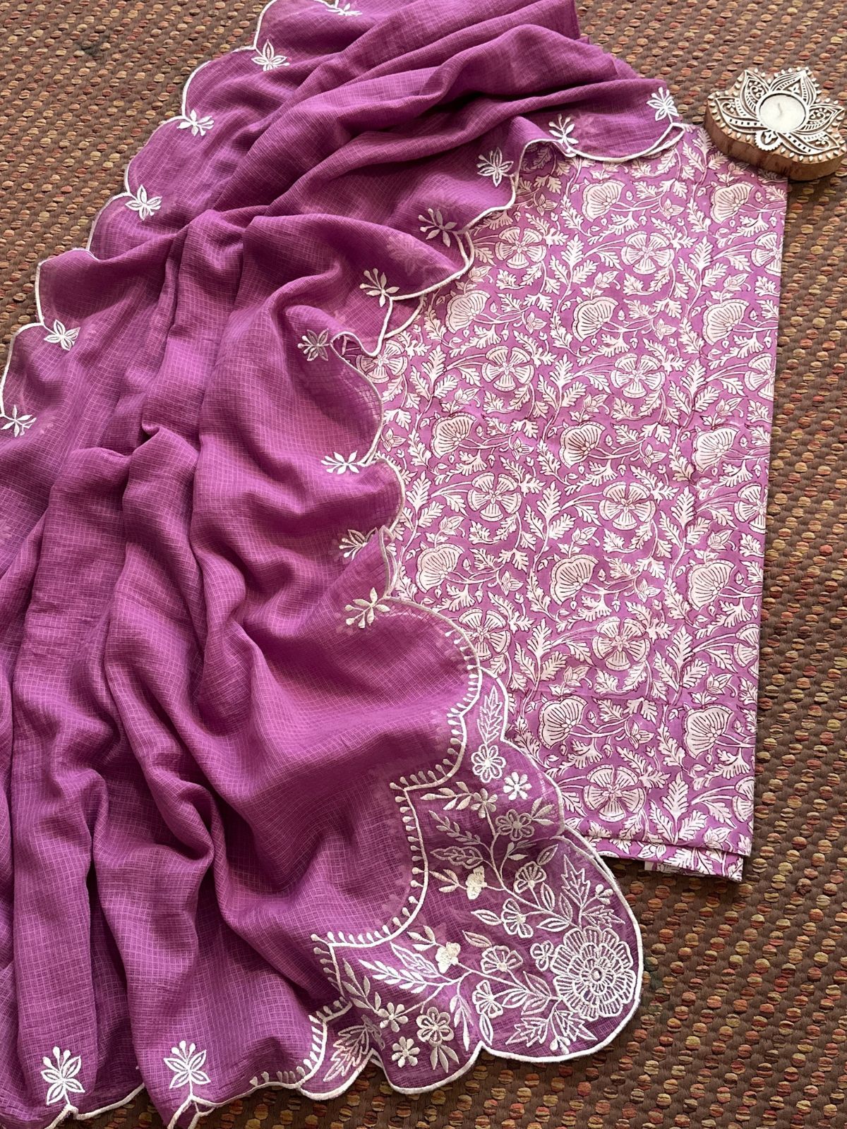 Pure Cotton Handblock Fabric with Exclusive Embroidered Dupatta