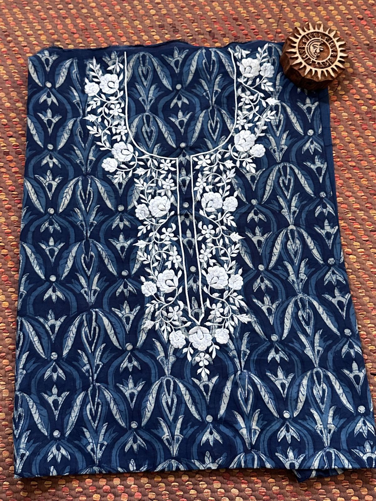 Pure Cotton Indigo Embroidered Cotton Unstitched Kurta Fabric