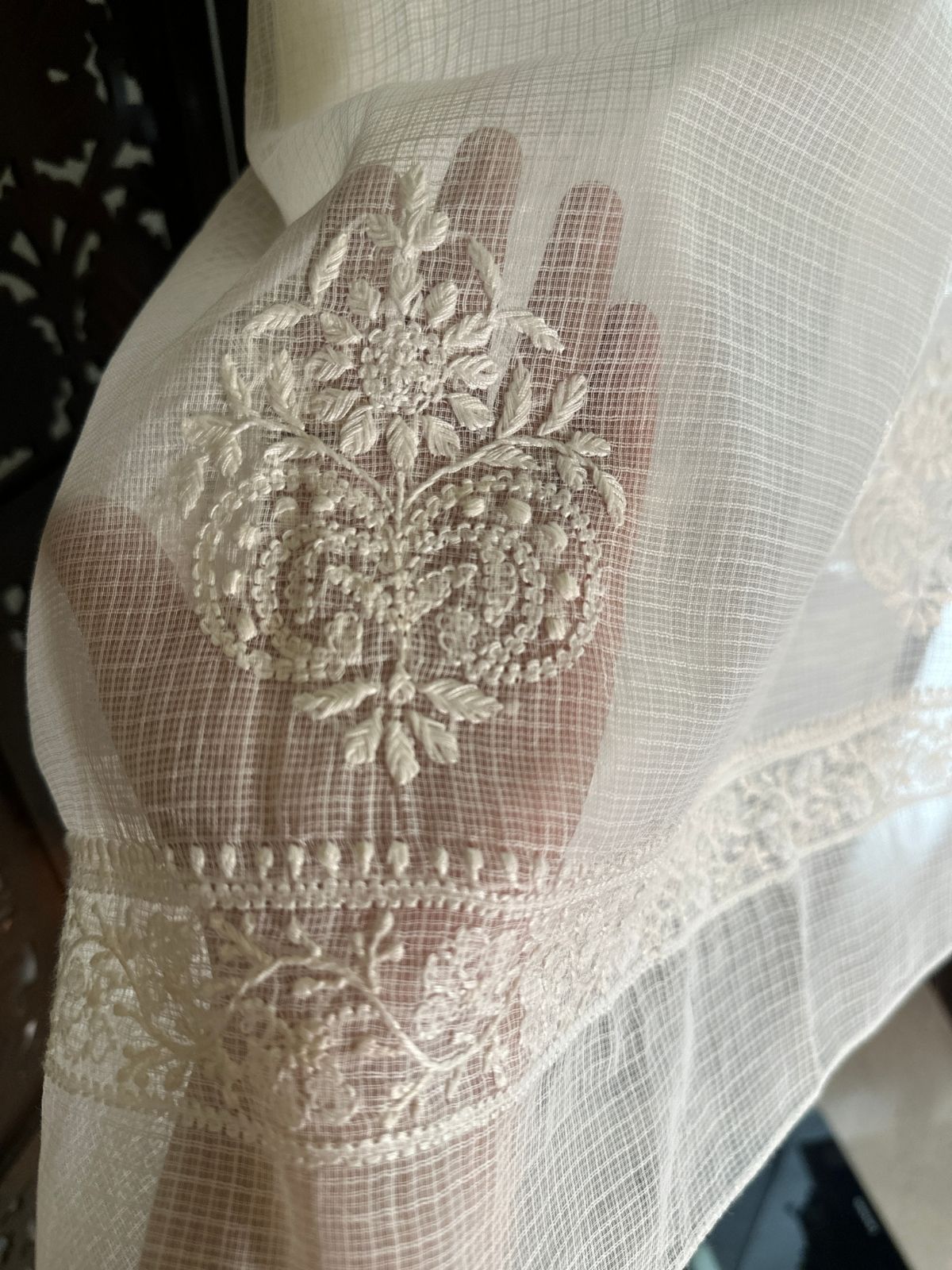 Kota Doria Hand Embroidered Chikankari Dupatta