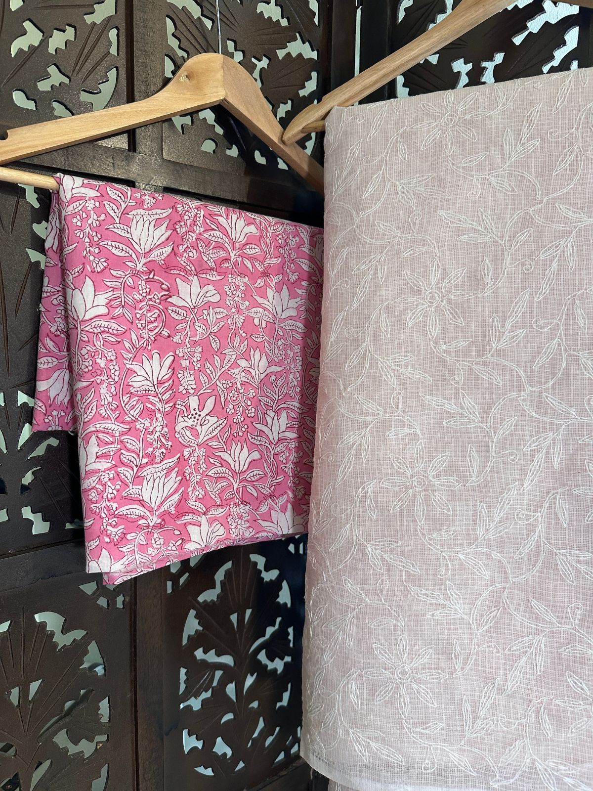 Mild Pink Chikankari Hand Embroidered Saree with blouse fabric