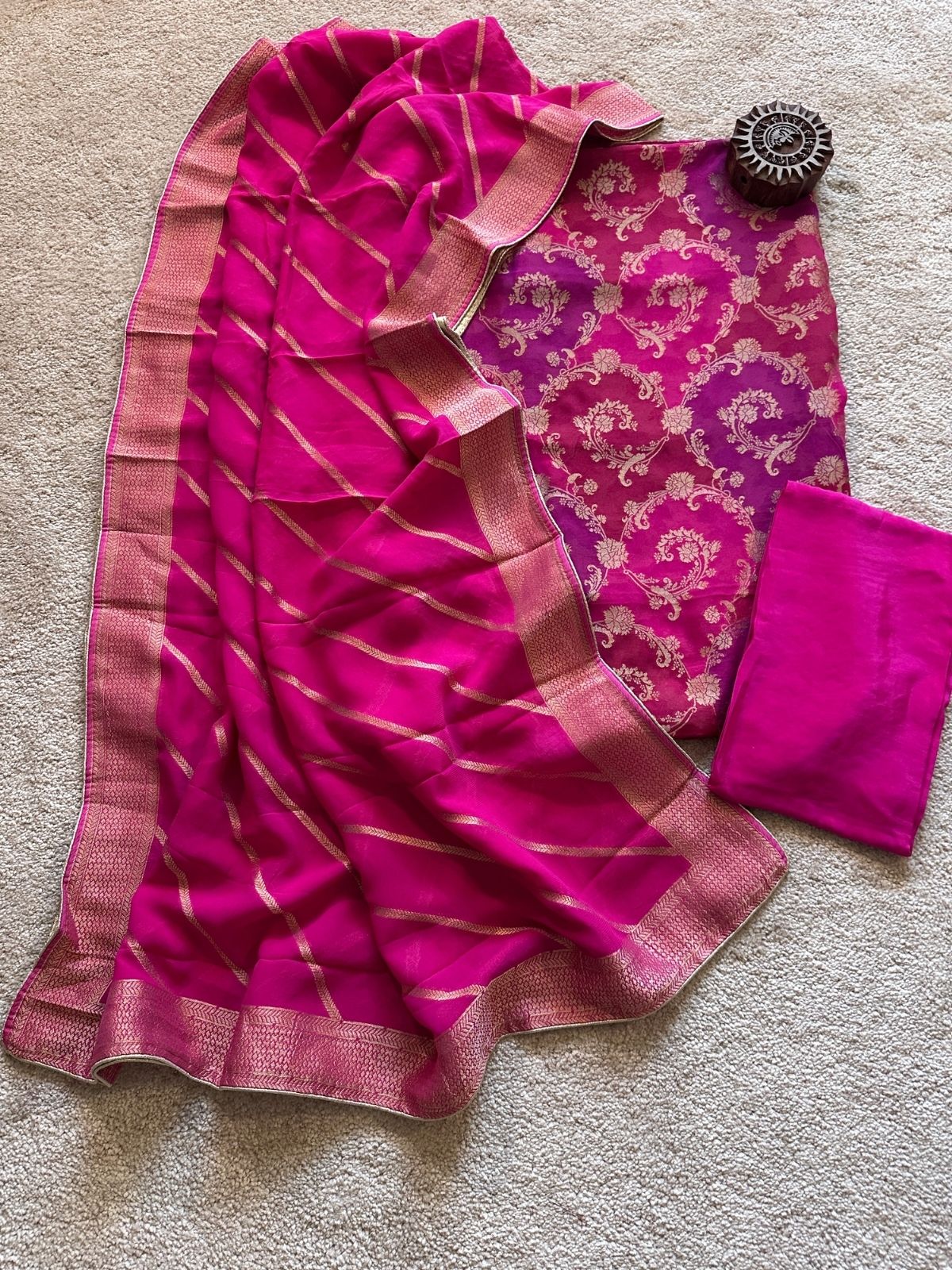 Rani- Premium Georgette Benarsi  Rangkat Weave Unstitched Set