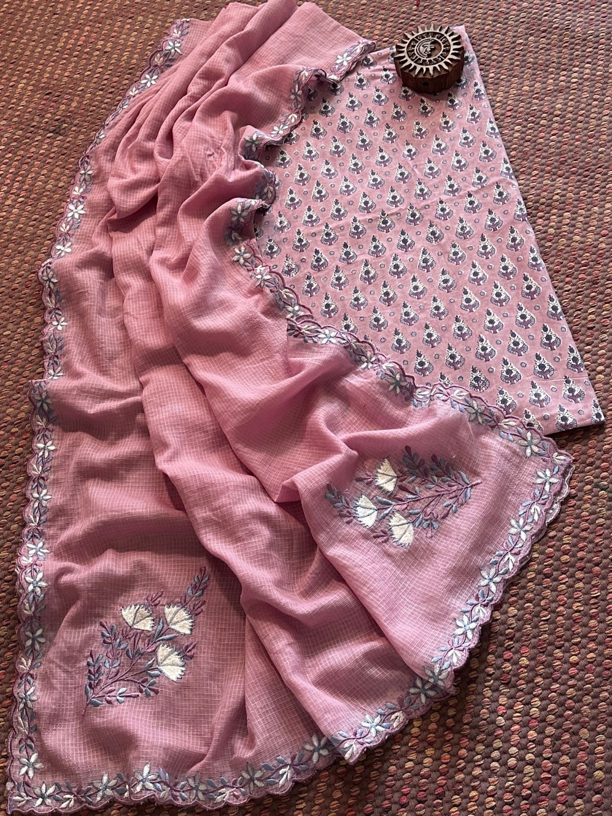Pure Cotton Handblock Fabric with Exclusive Embroidered Dupatta