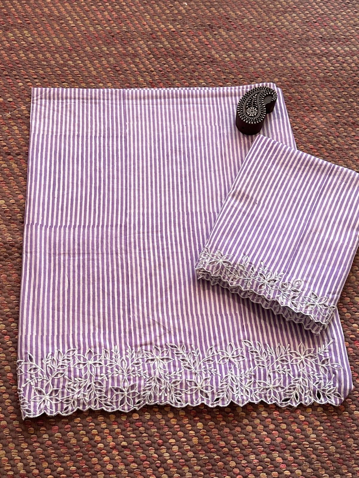 Cutwork Pure Cotton Hand-blocked Coord Set