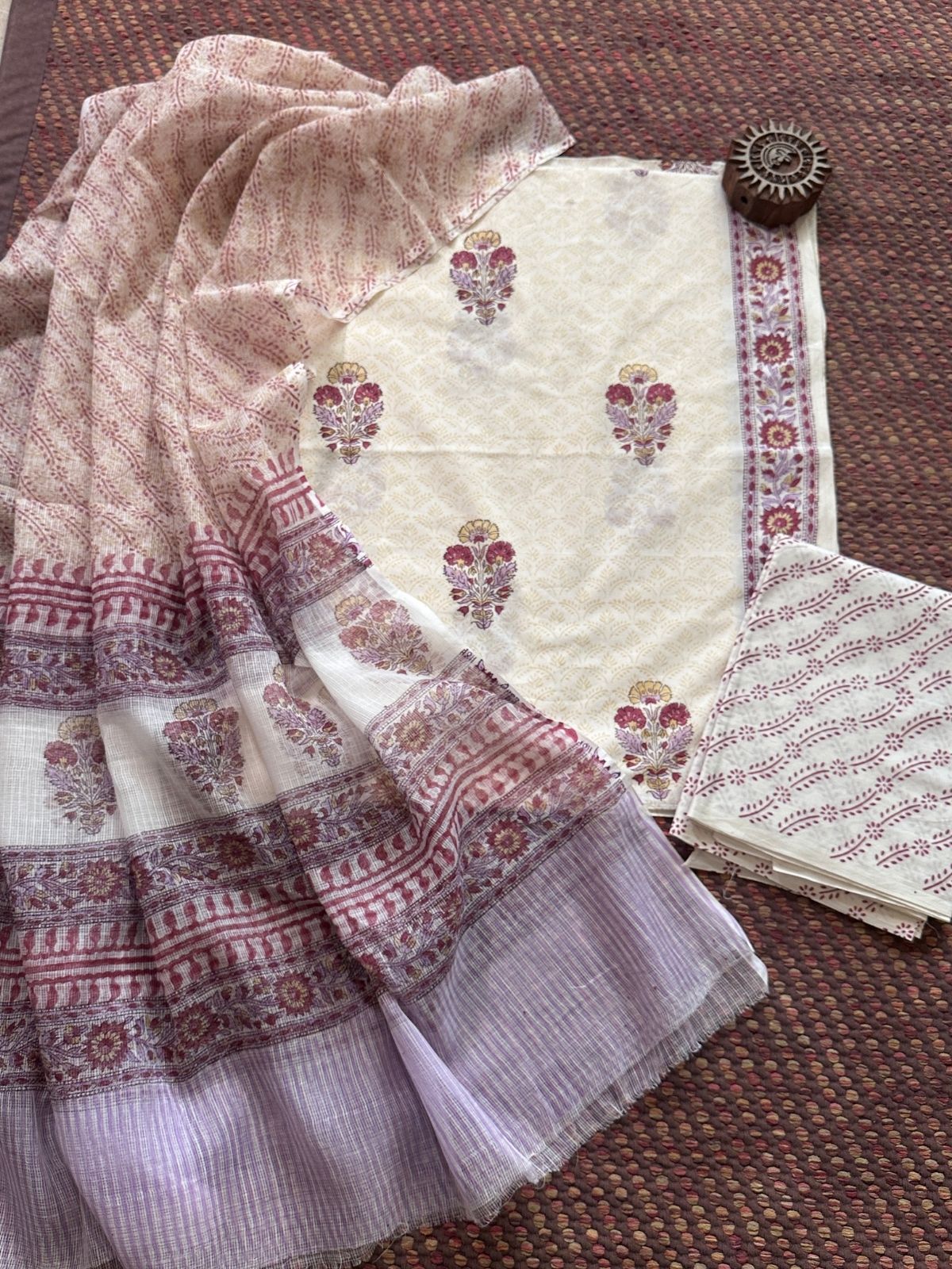 Pure Cotton Unstitched Set with Kota Dupatta