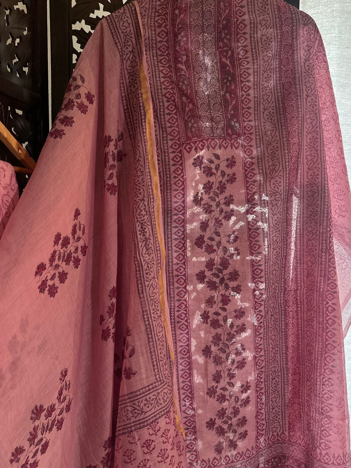 Premium Hand-blocked Malmal Maheswari Unstitched Set