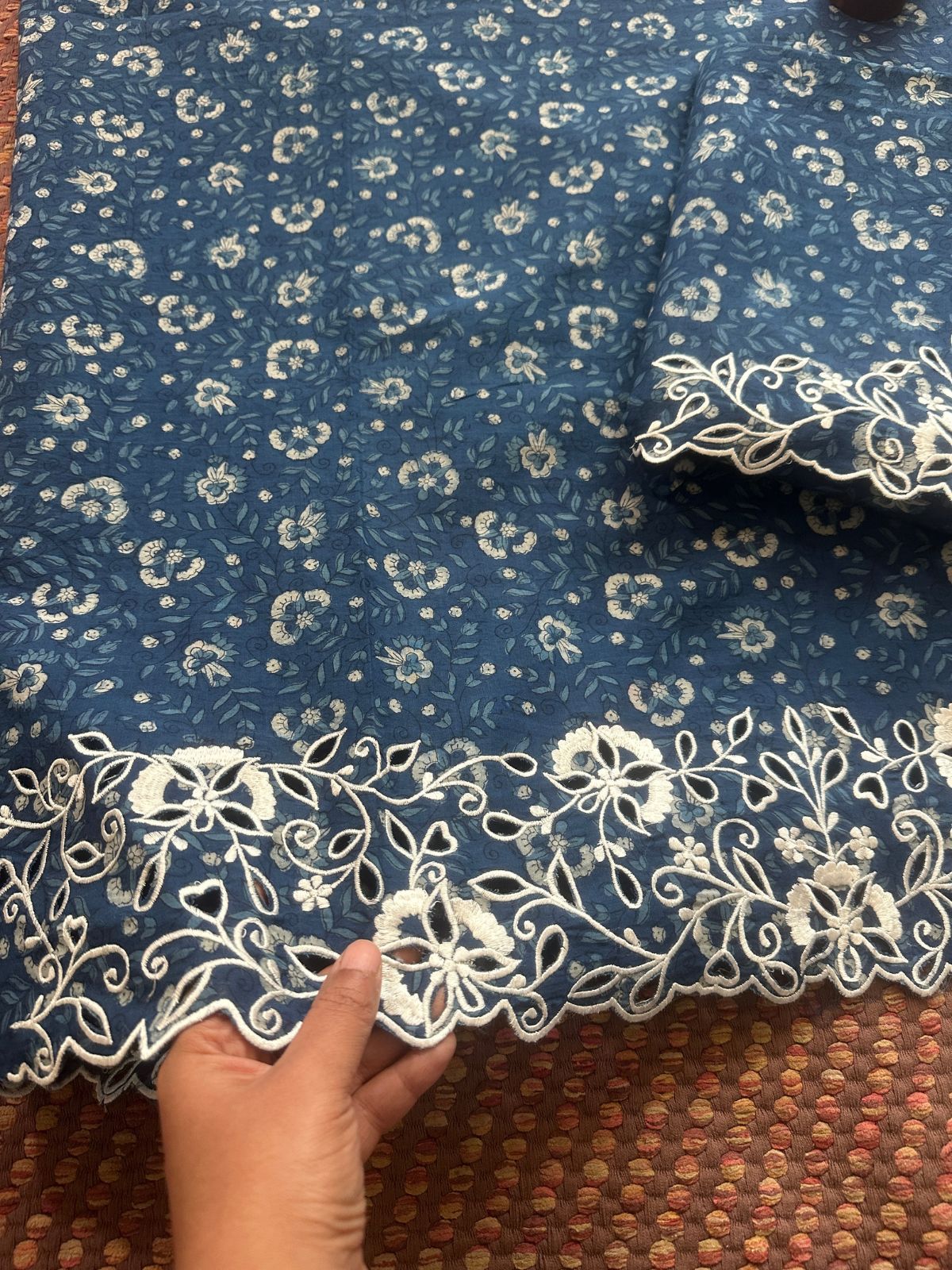 Pure Cotton Indigo Handblocked Coord Set with Cutwork embroidery