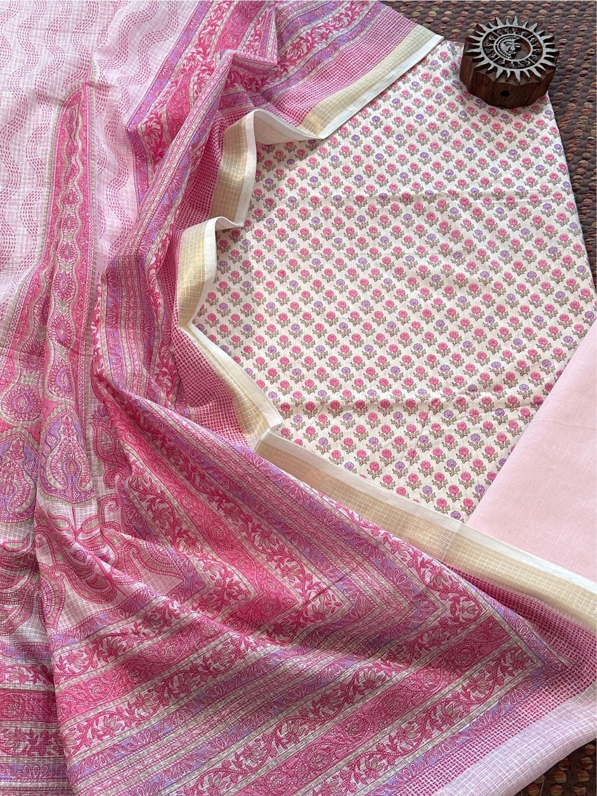 Pure Cotton Unstitched Set with Kota Dupatta