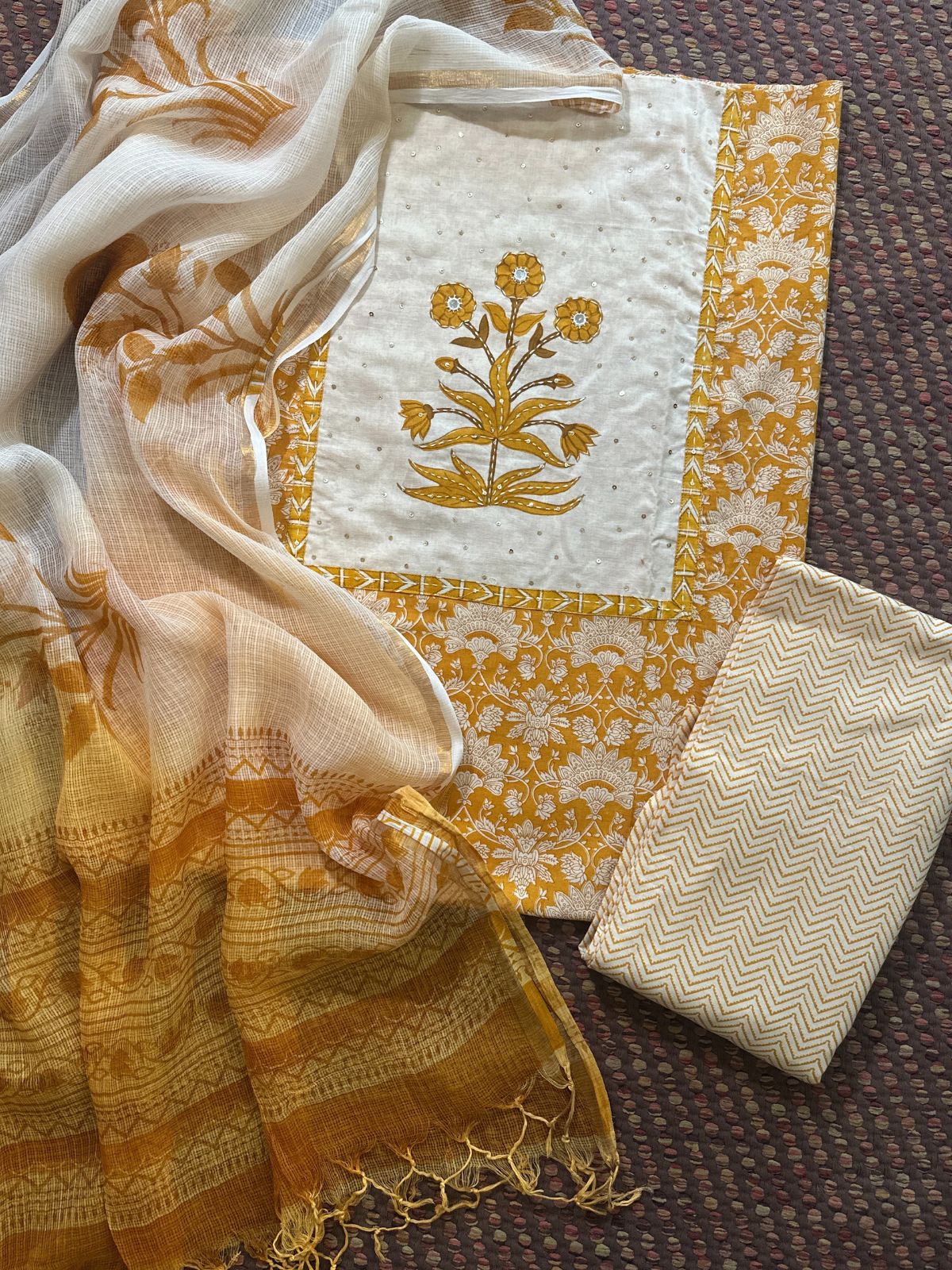 Pure Cotton Unstitched Set with Kota Dupatta