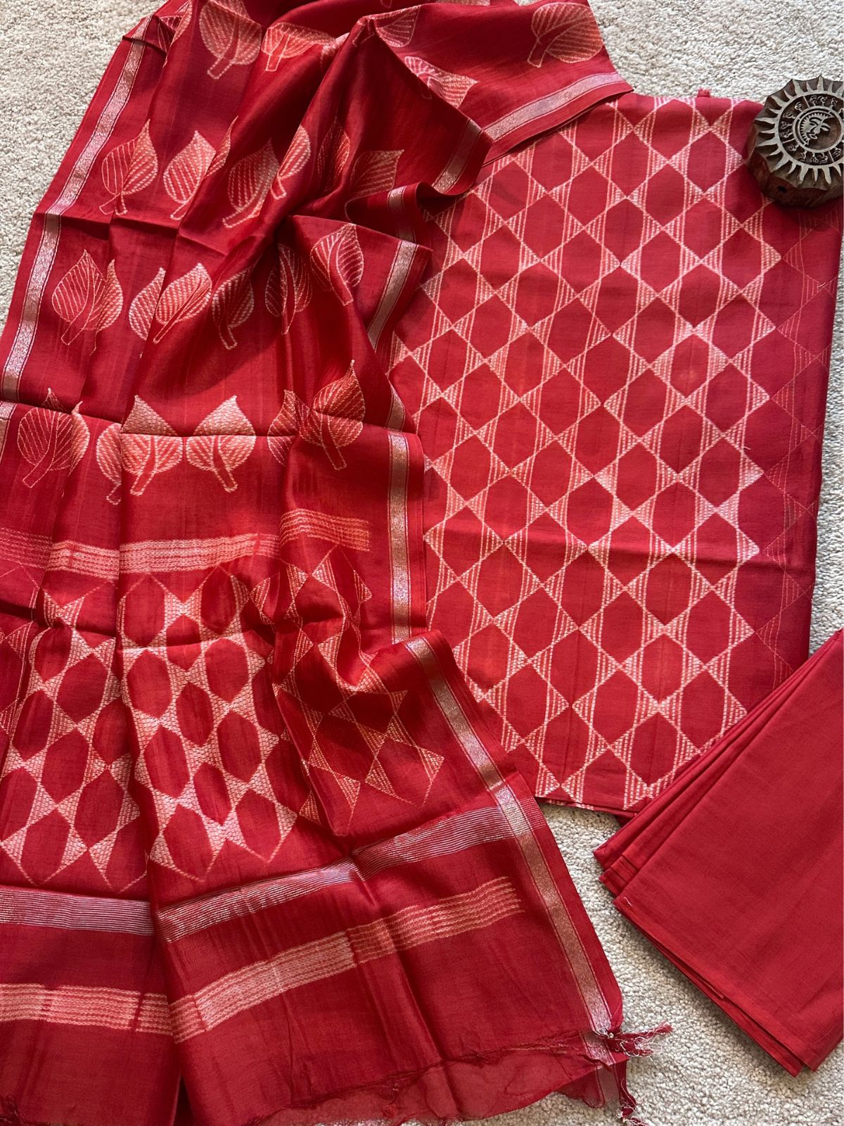 Burnt Spice- Shibori Maheshwari Silk Set
