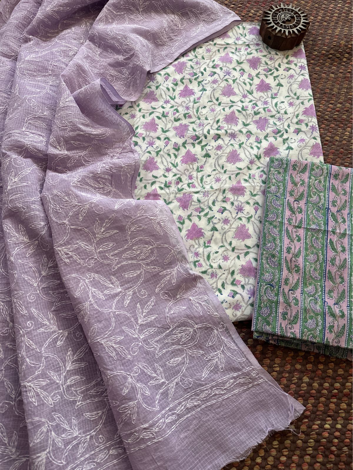 Pure Cotton Hand Blocked Set with Chikankari Dupatta