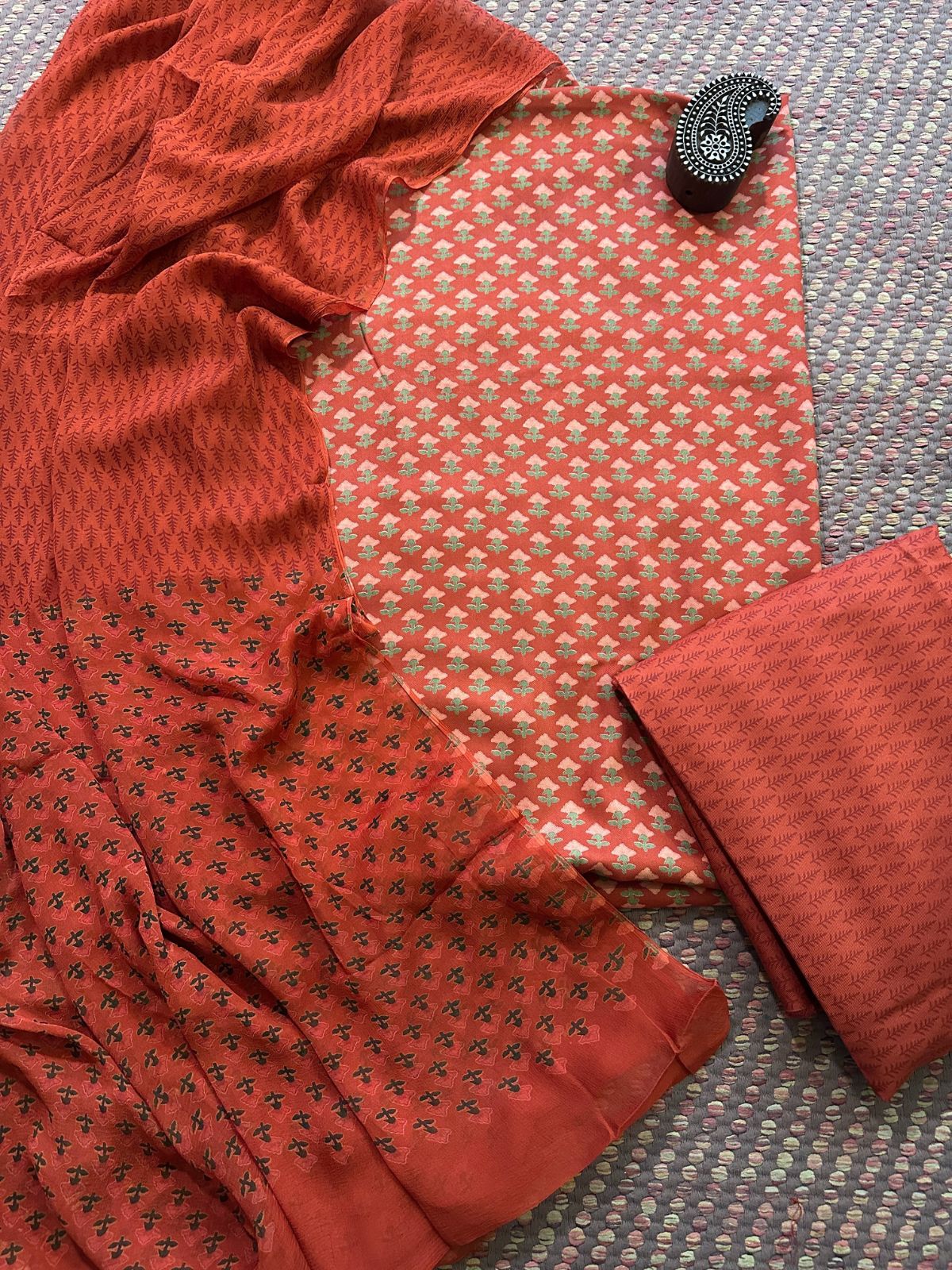 Spun Block Printed Unstitched Set