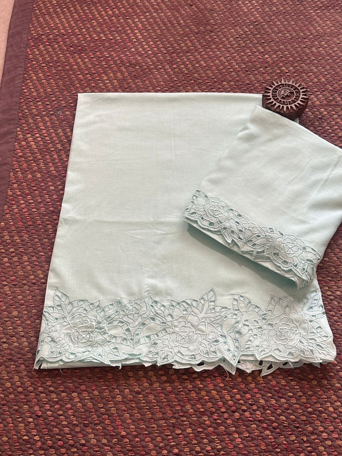 Exclusive Linen Cotton Coord Set with Cutwork Embroidery - Top & Bottom