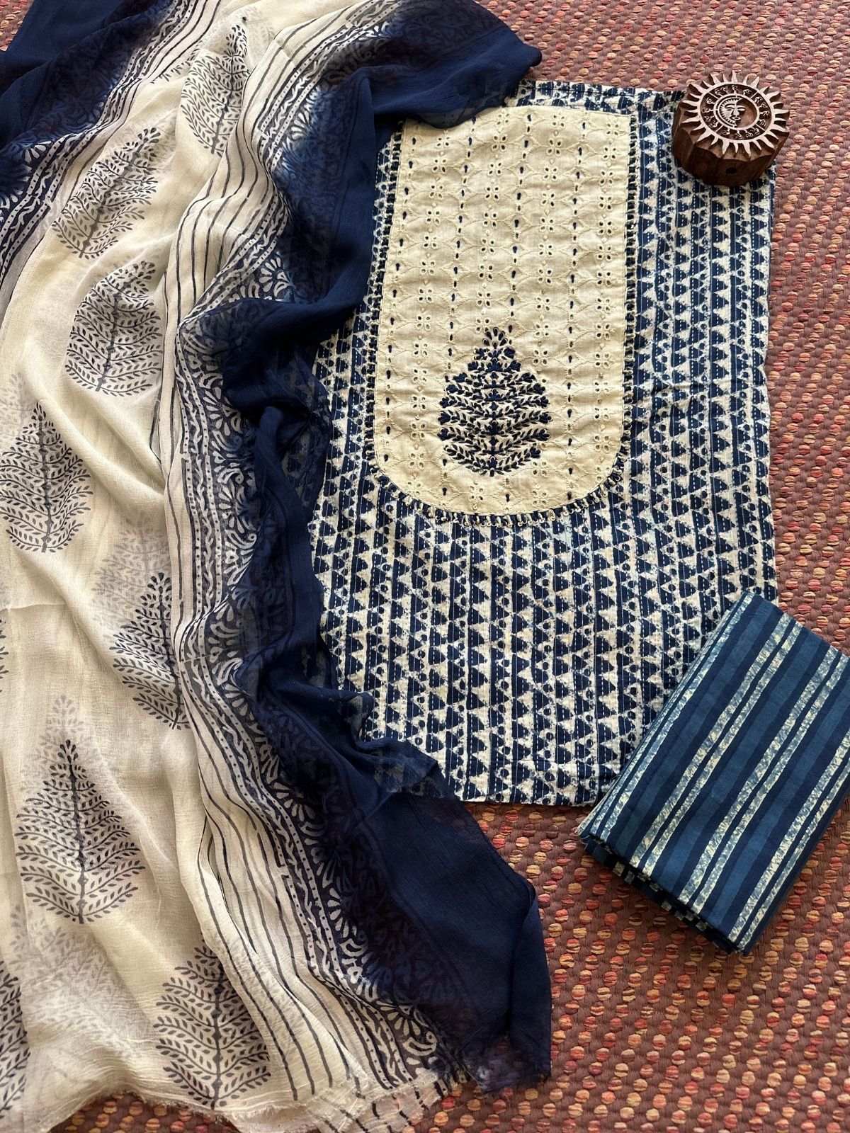 Pure Cotton Unstitched Set with Chiffon Dupatta