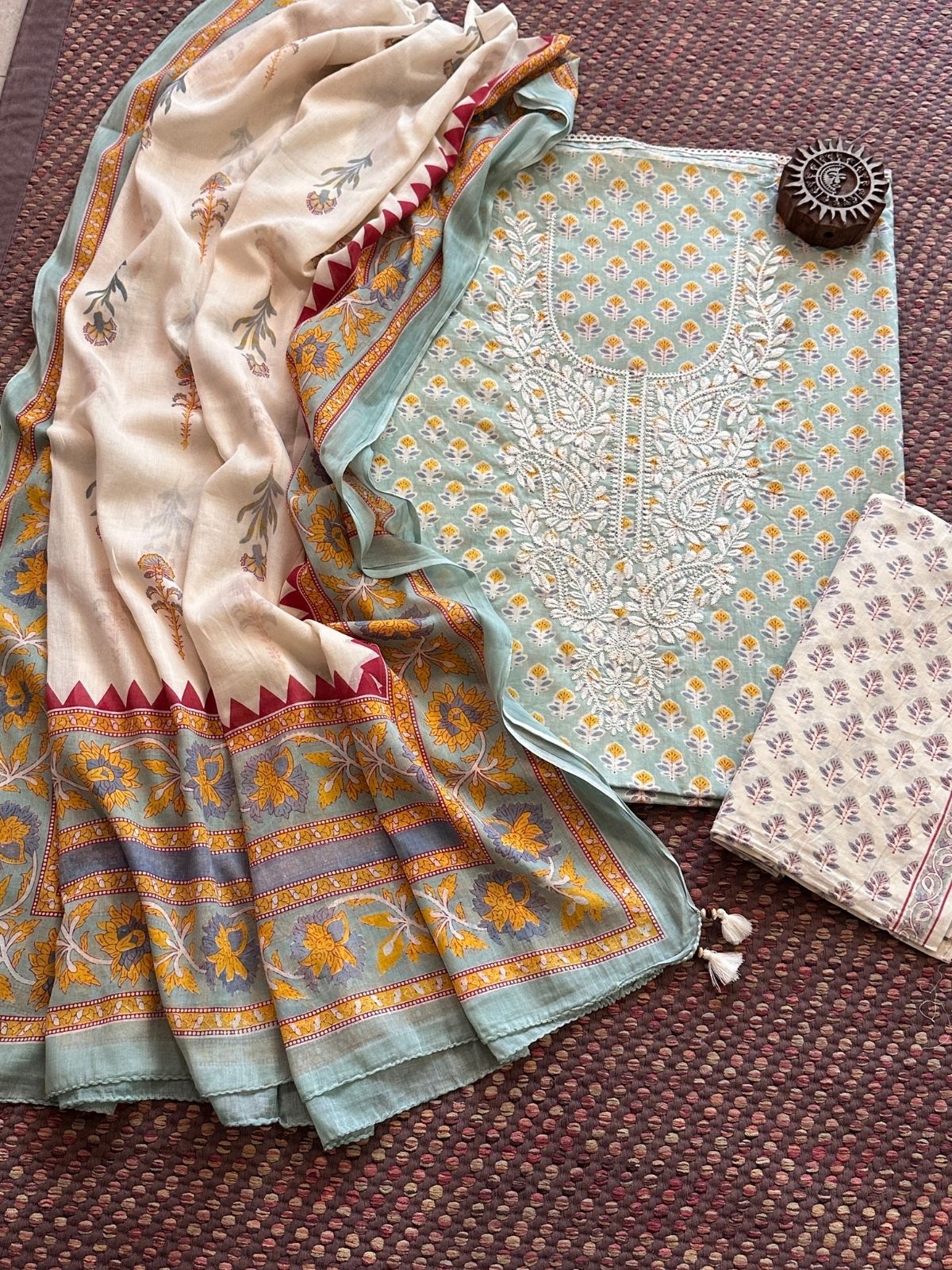 Pure Cotton Unstitched Set with Cotton Malmal Dupatta