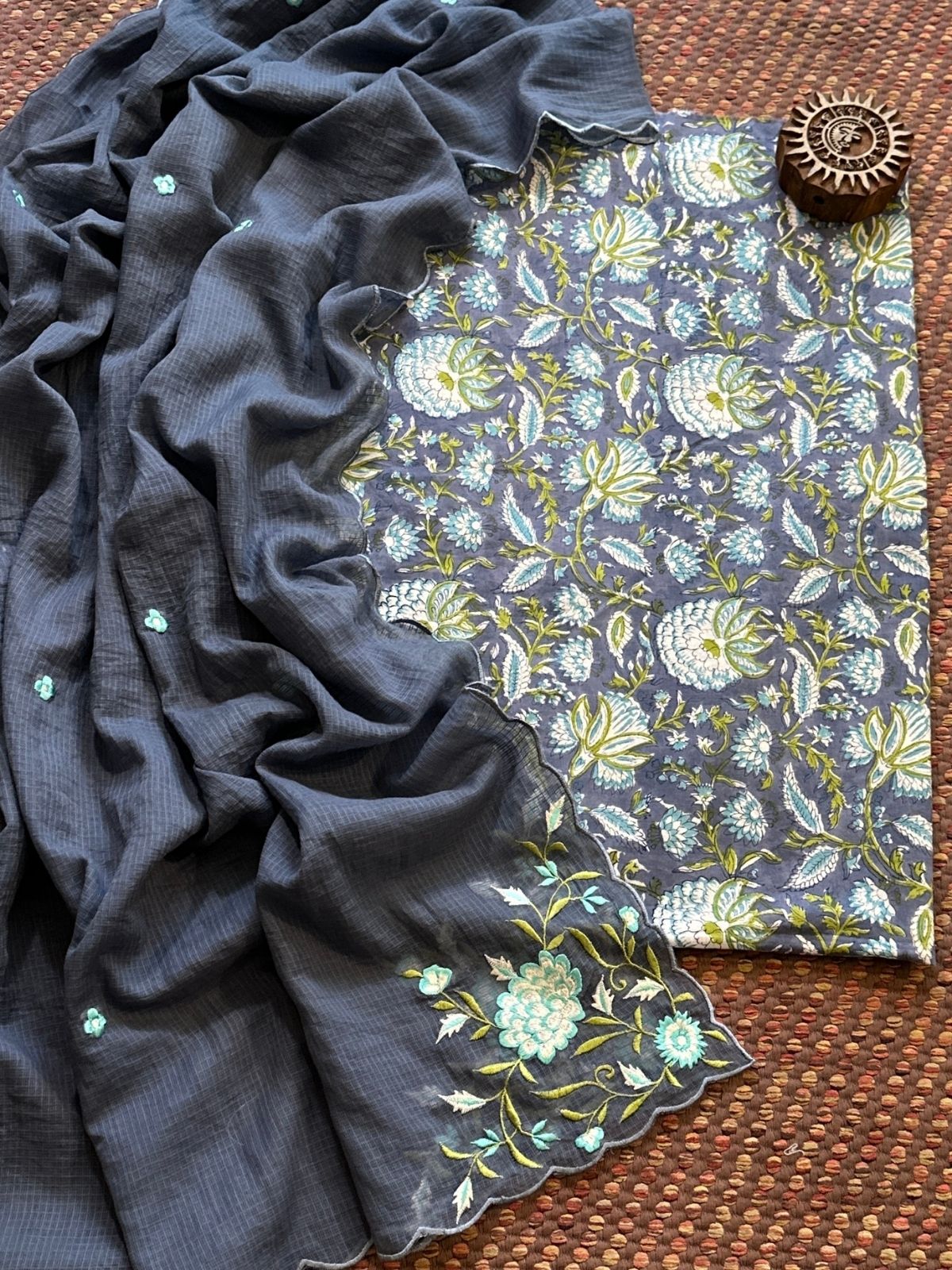 Pure Cotton Handblock Fabric with Exclusive Embroidered Dupatta