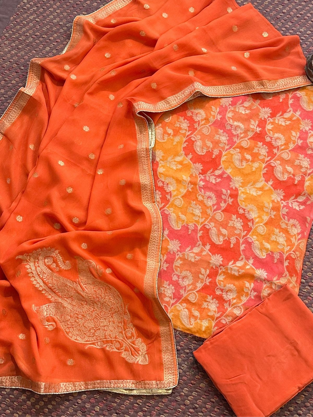Premium Georgette Benarsi  Weave Unstitched Set